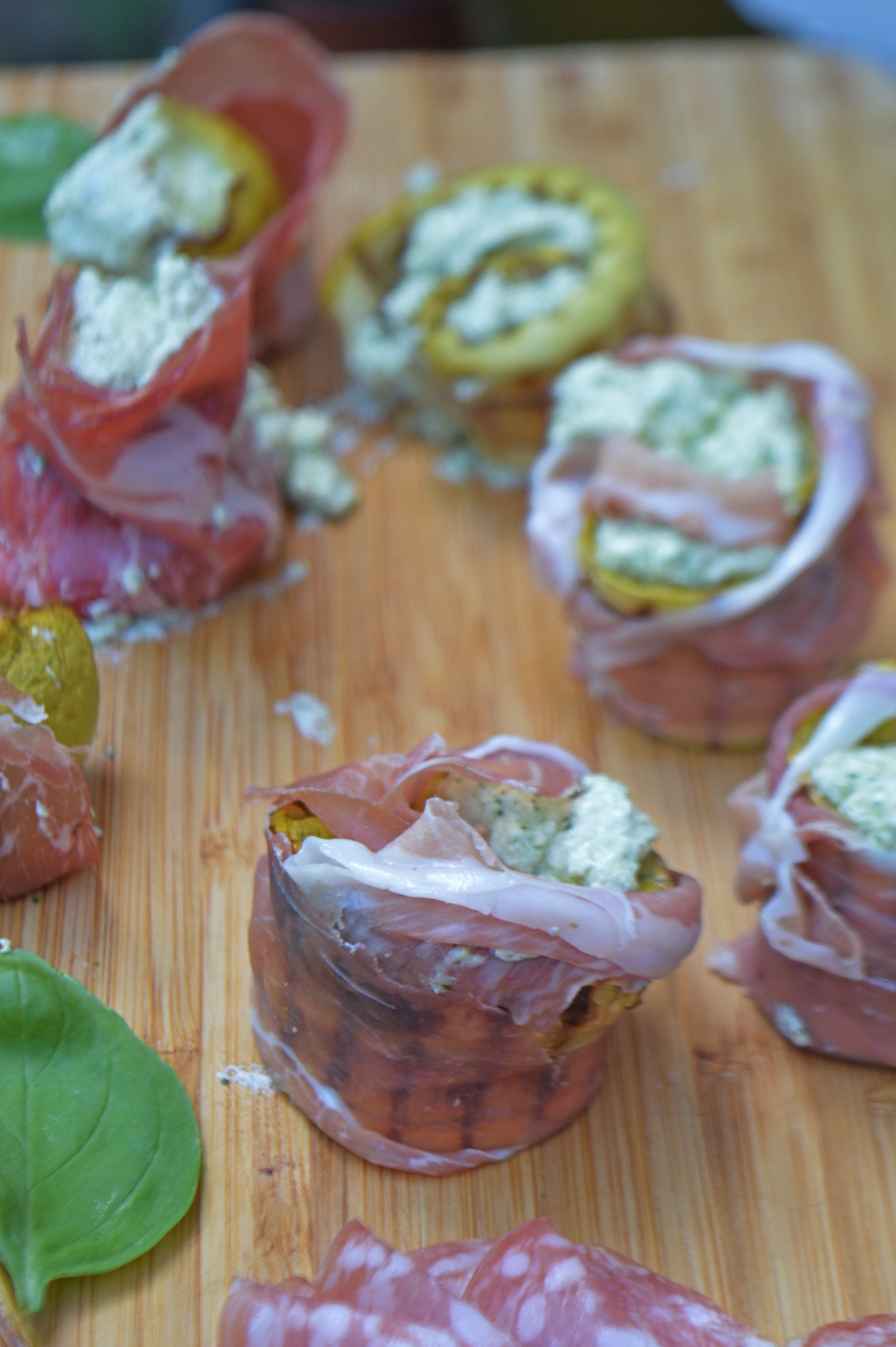 Prosciutto Zucchini Rolls with Basil Mascarpone 