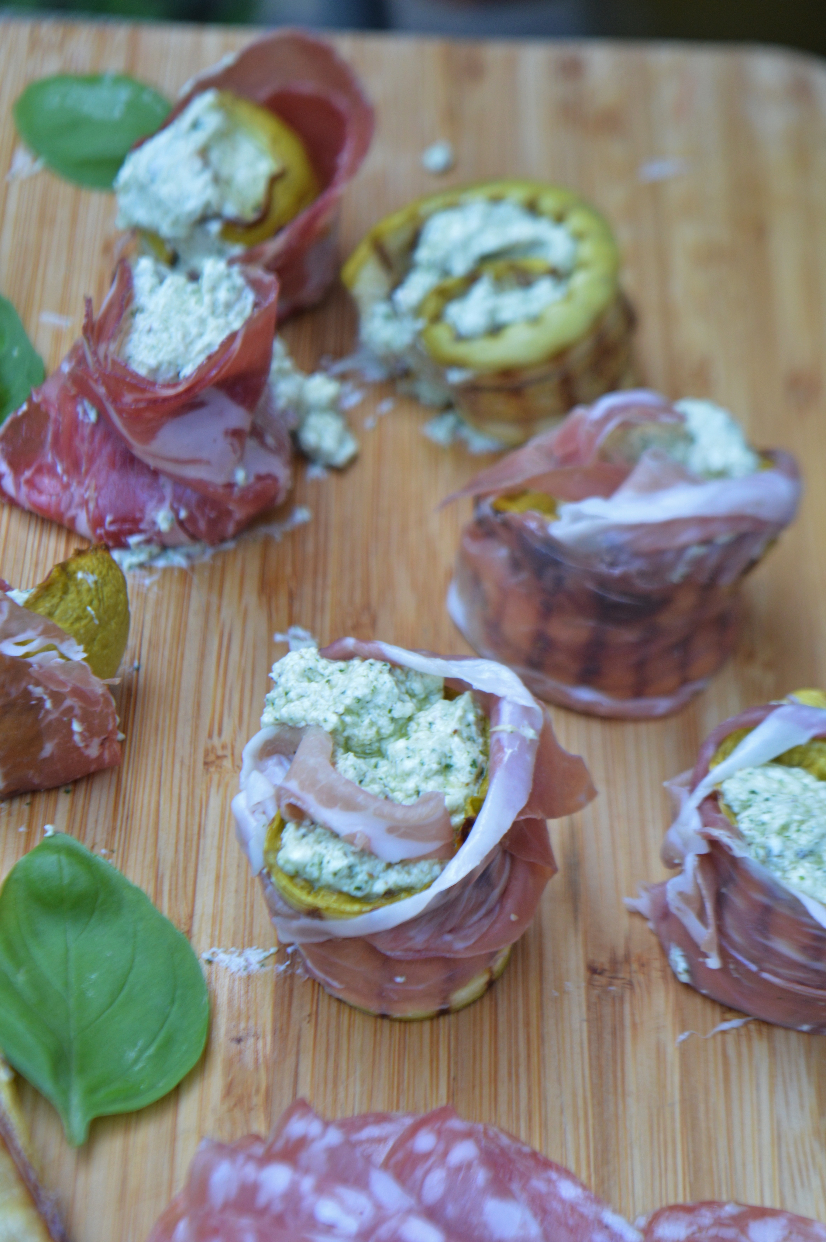 Prosciutto Zucchini Rolls with Basil Mascarpone