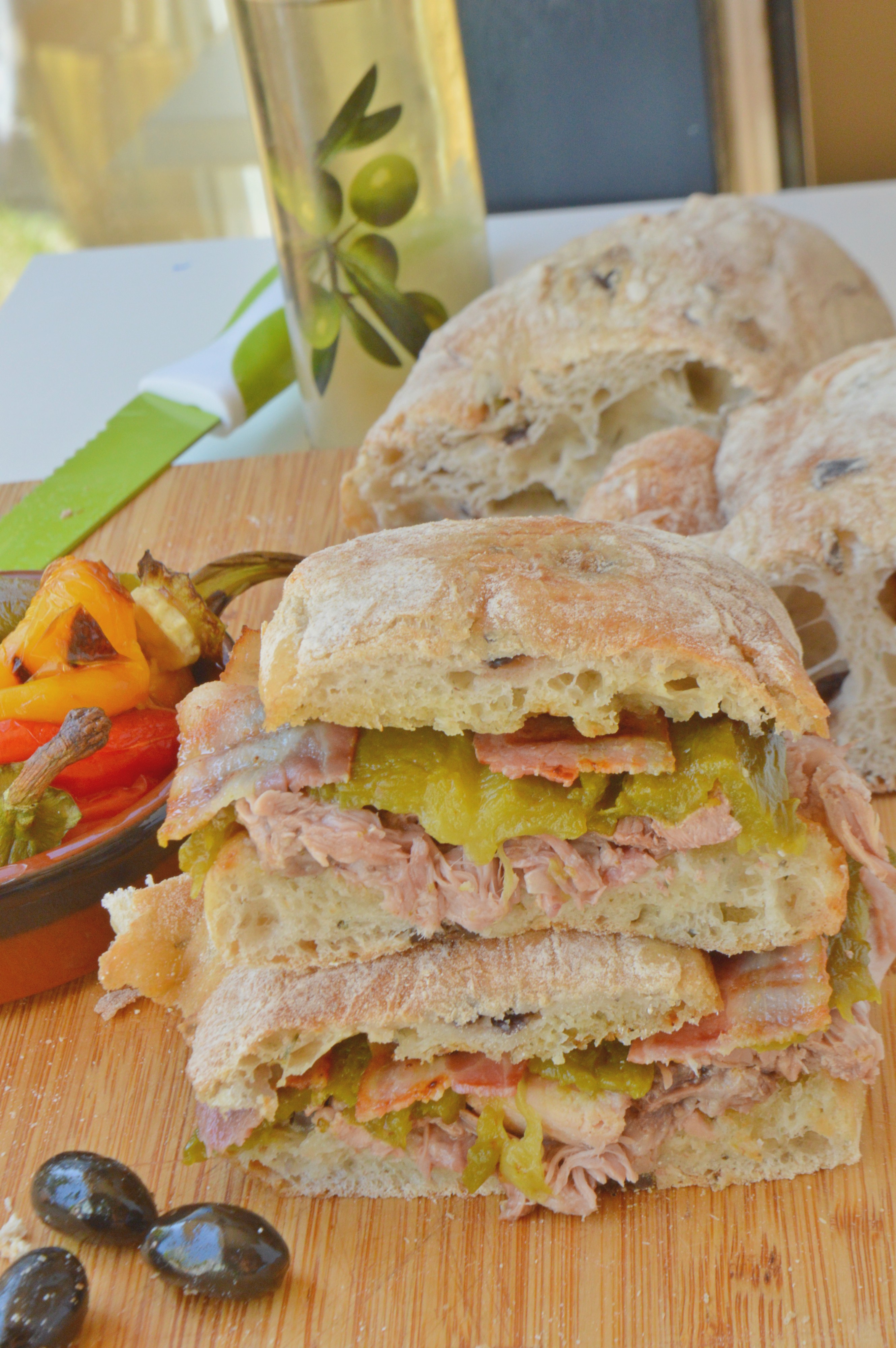Grilled Peppers, Pancetta & Pork Ciabatta