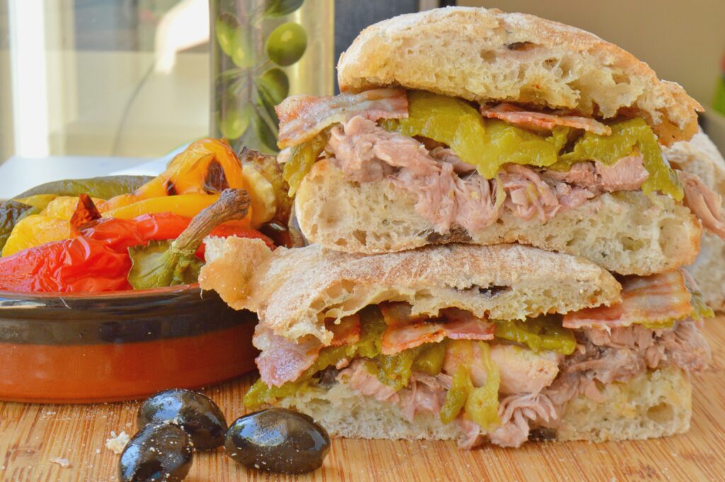 Grilled Peppers, Pancetta & Pork Ciabatta