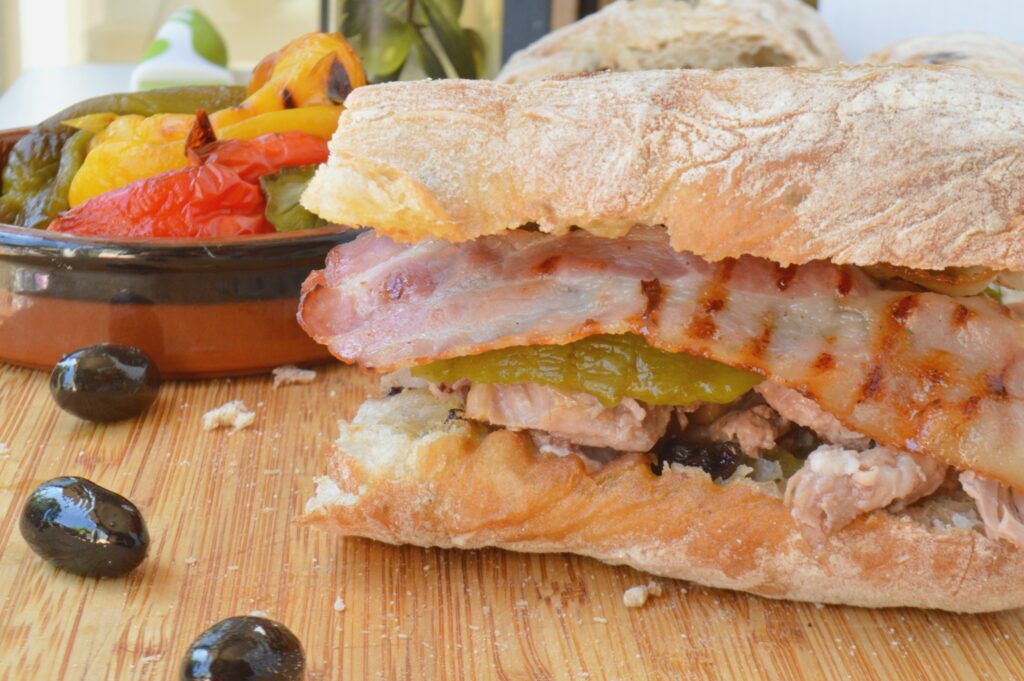 Grilled Peppers, Pancetta & Pork Ciabatta