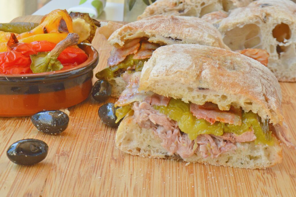 Grilled Peppers, Pancetta & Pork Ciabatta