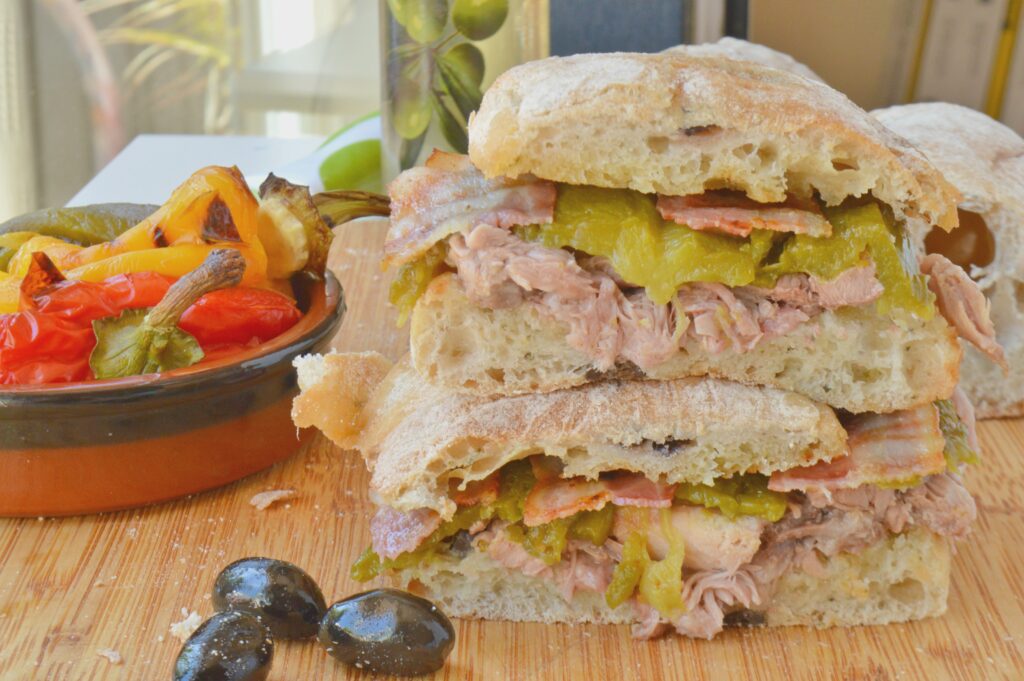 Grilled Peppers, Pancetta & Pork Ciabatta