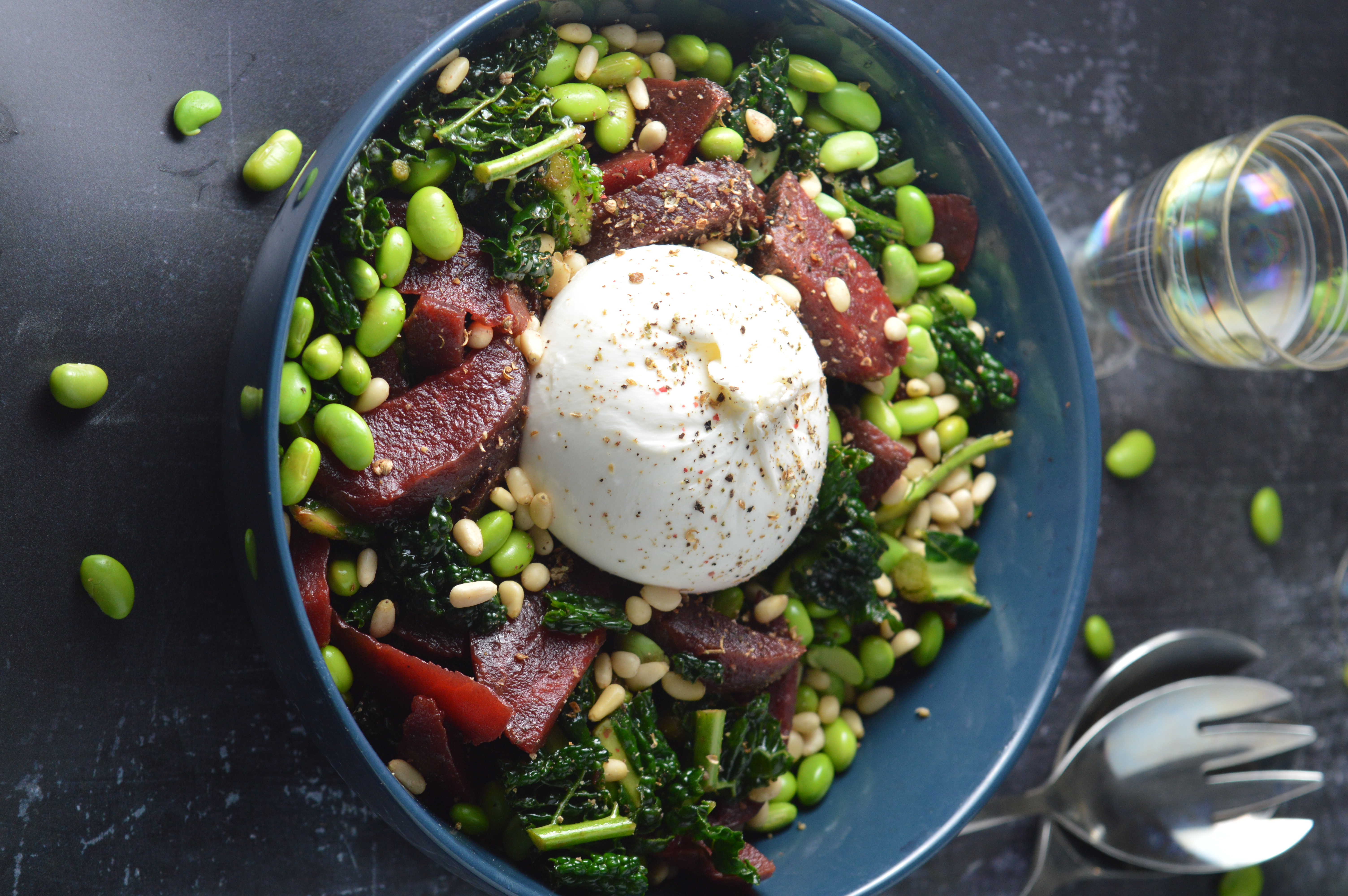 Burrata Salad with Beets, Cavolo Nero &  Edamame Beans 