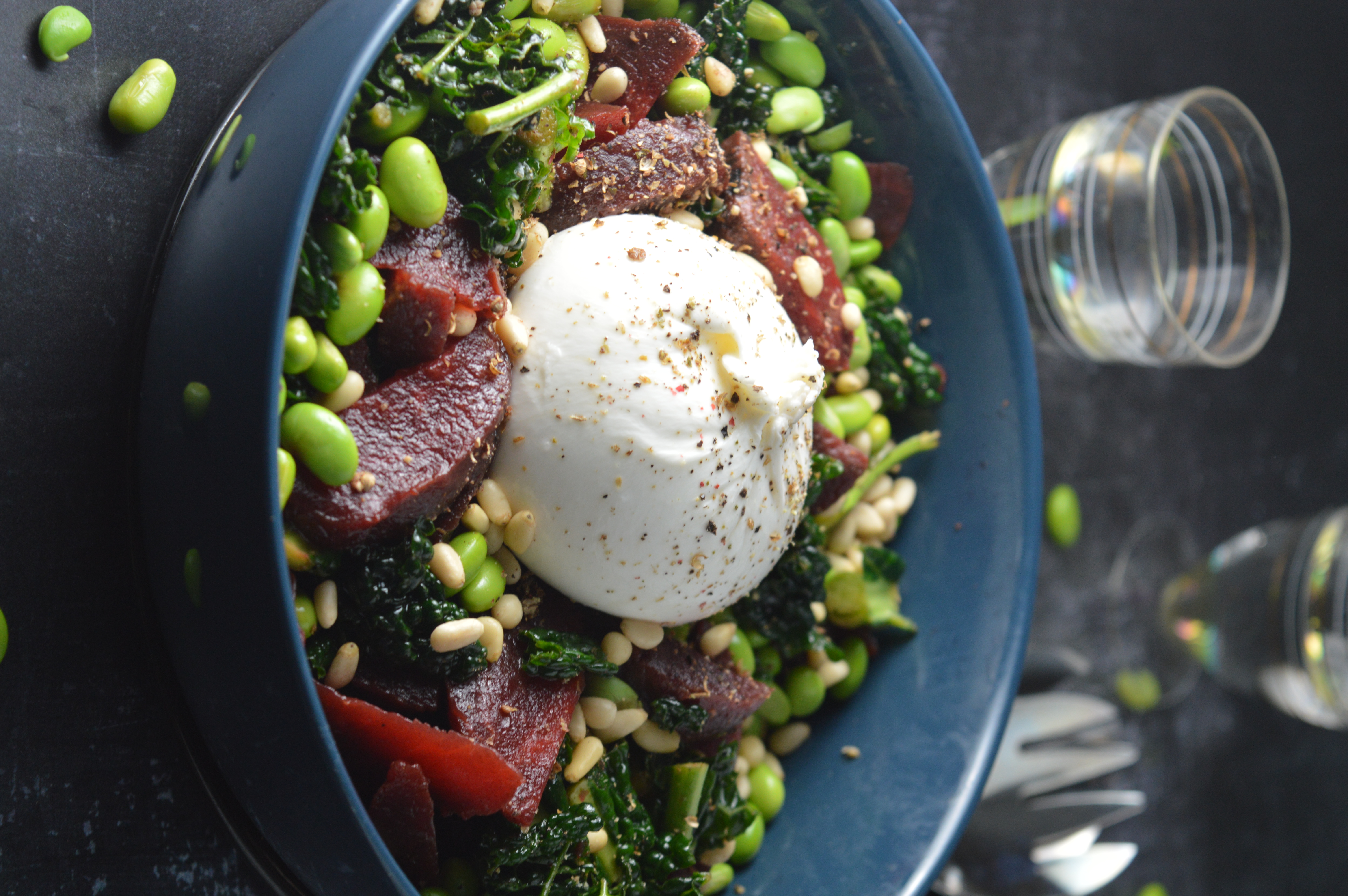 Burrata Salad with Beets, Cavolo Nero & Edamame Beans