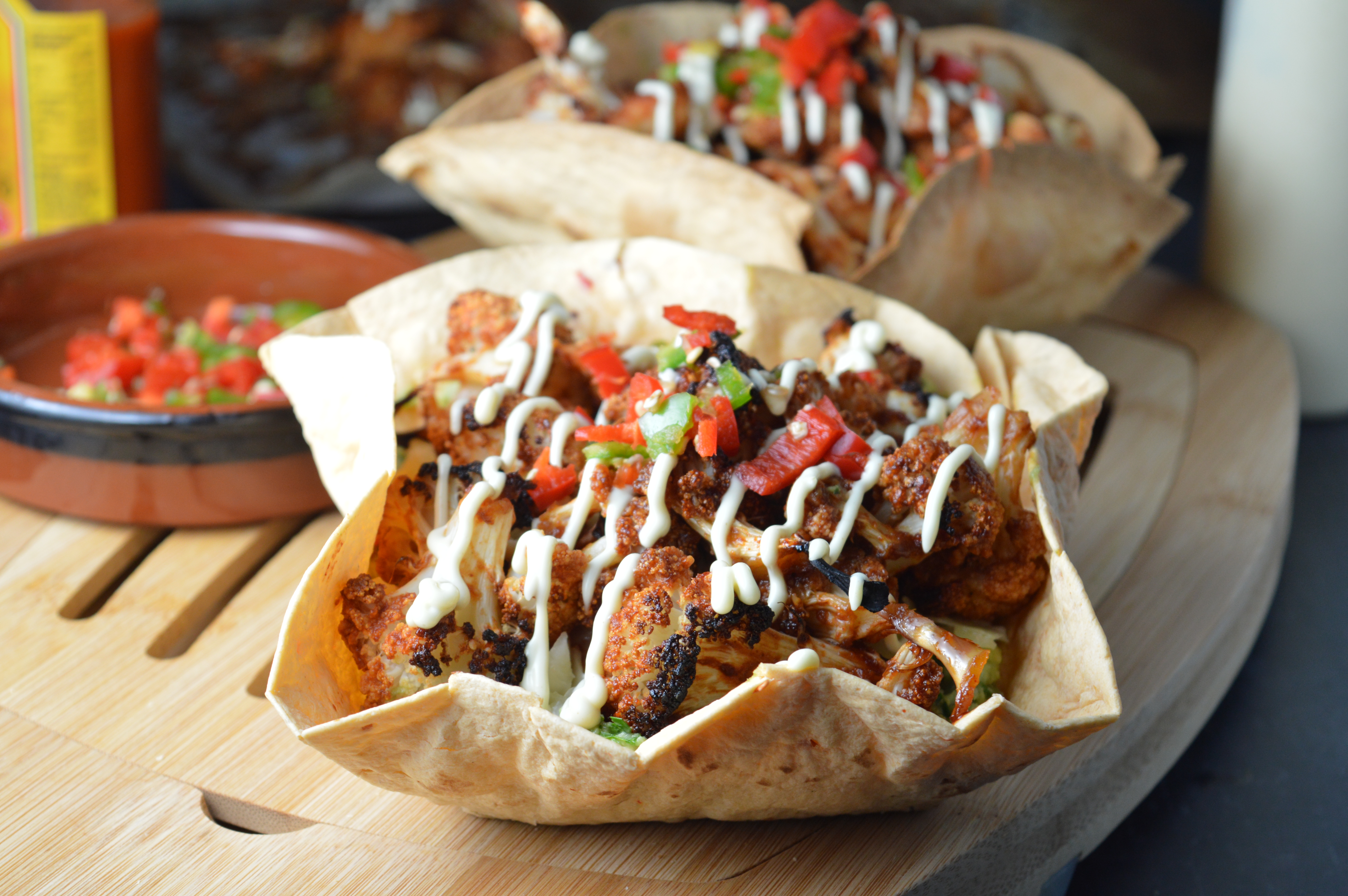 Crispy Cauliflower Tortilla Bowls