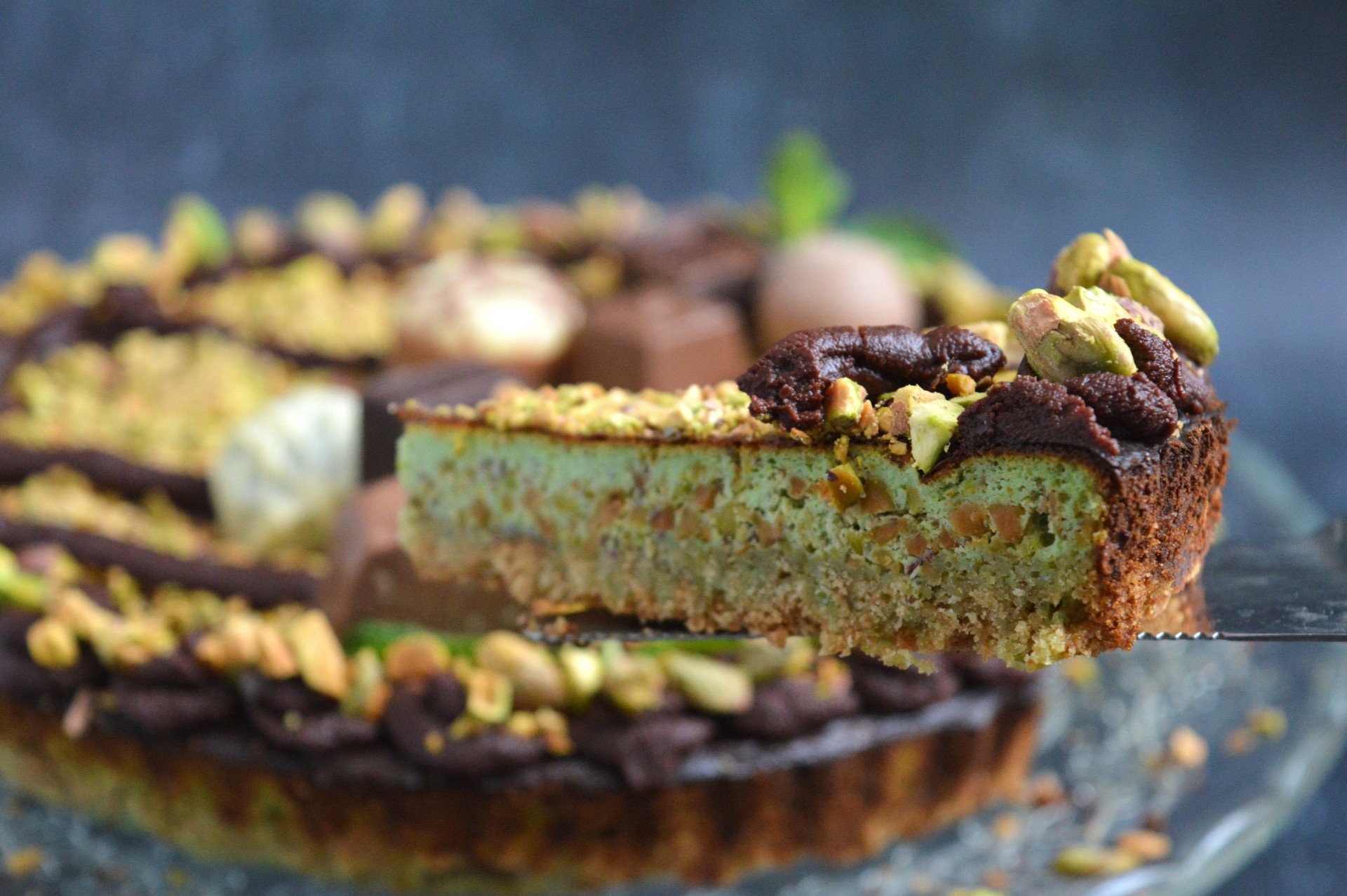 Dark Chocolate Pistachio Cheesecake