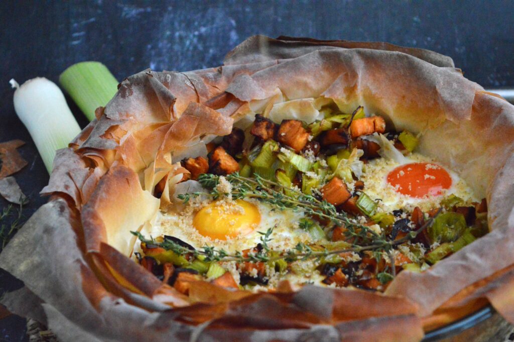 Leek & Sweet Potato Filo Pie