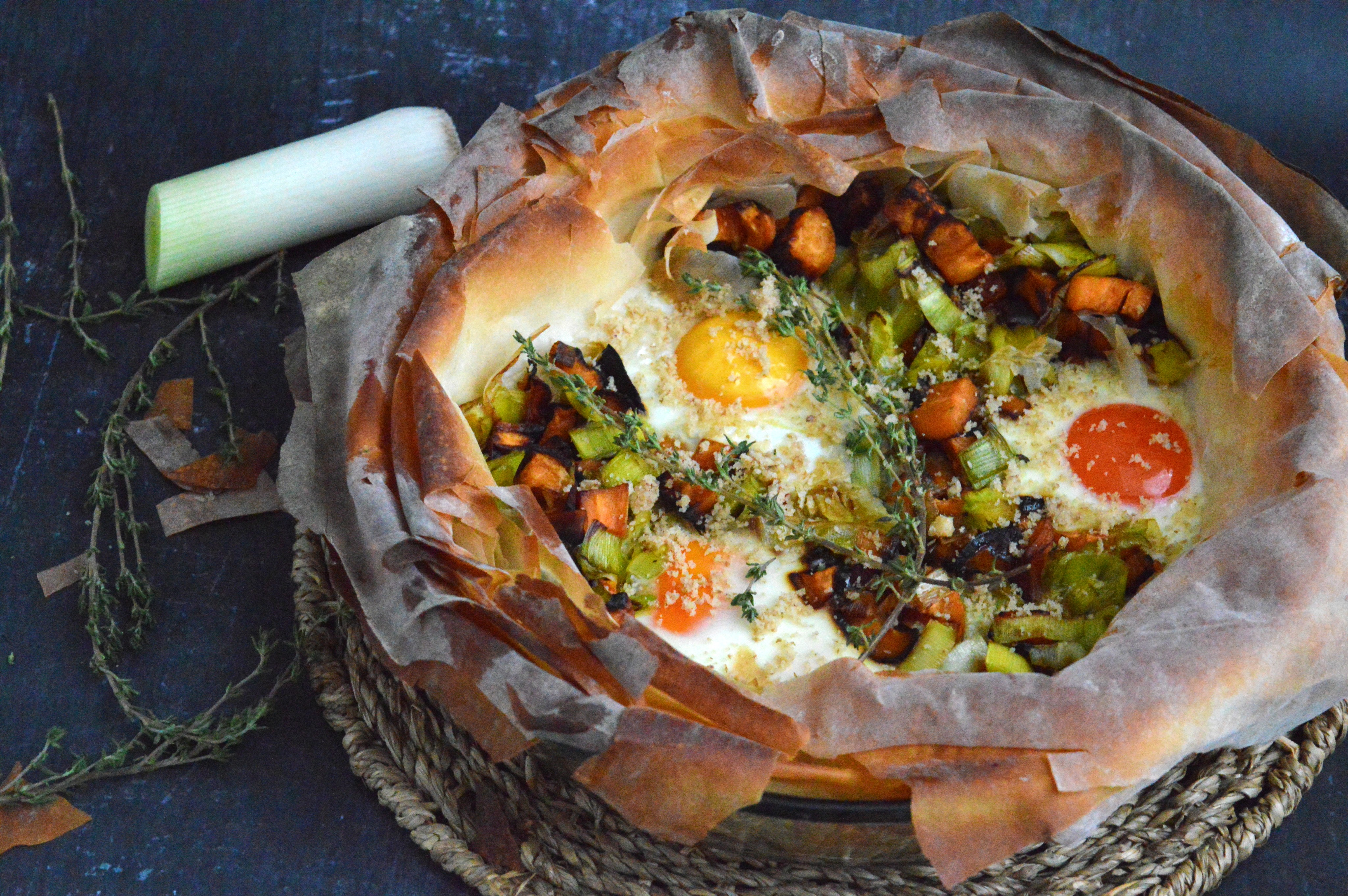 Leek & Sweet Potato Filo Pie
