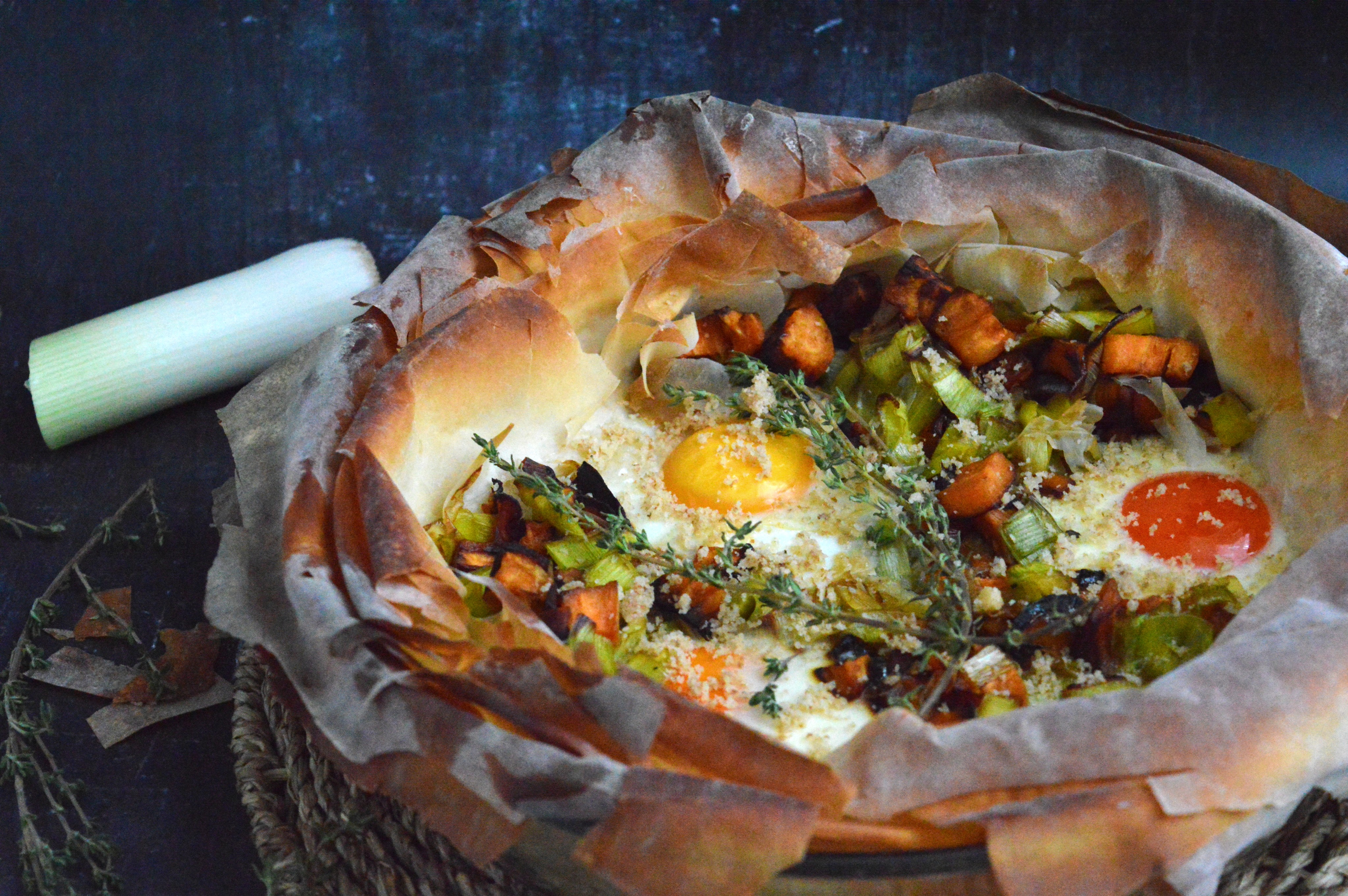 Leek & Sweet Potato Filo Pie
