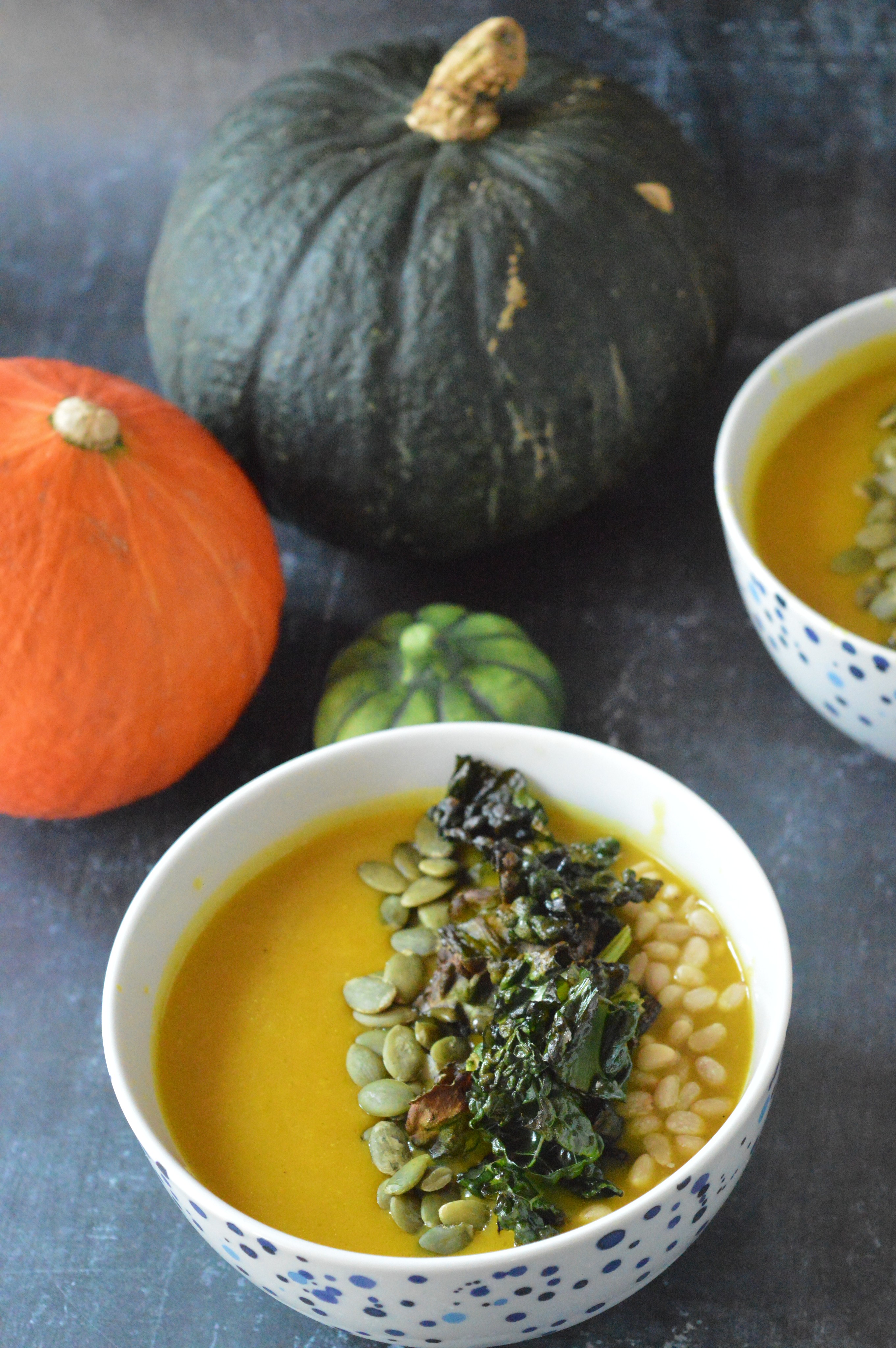 Pumpkin Leek Soup with Crispy Cavolo Nero