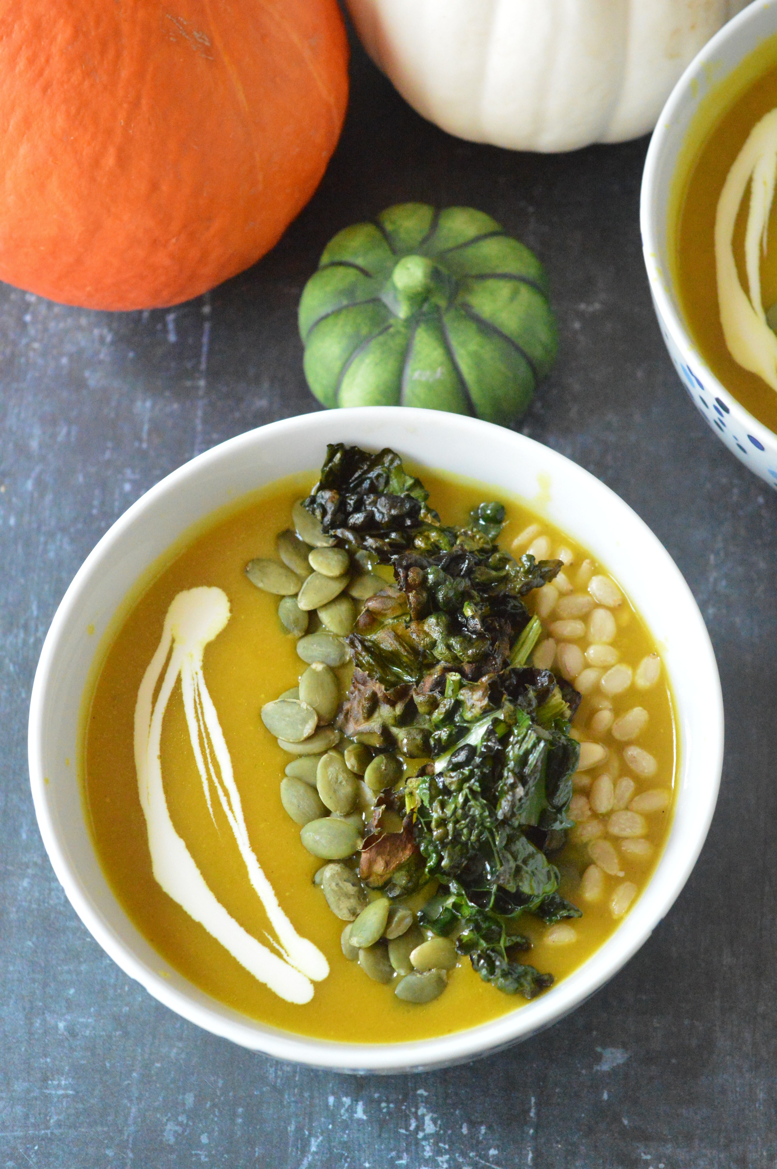 Pumpkin Leek Soup with Crispy Cavolo Nero