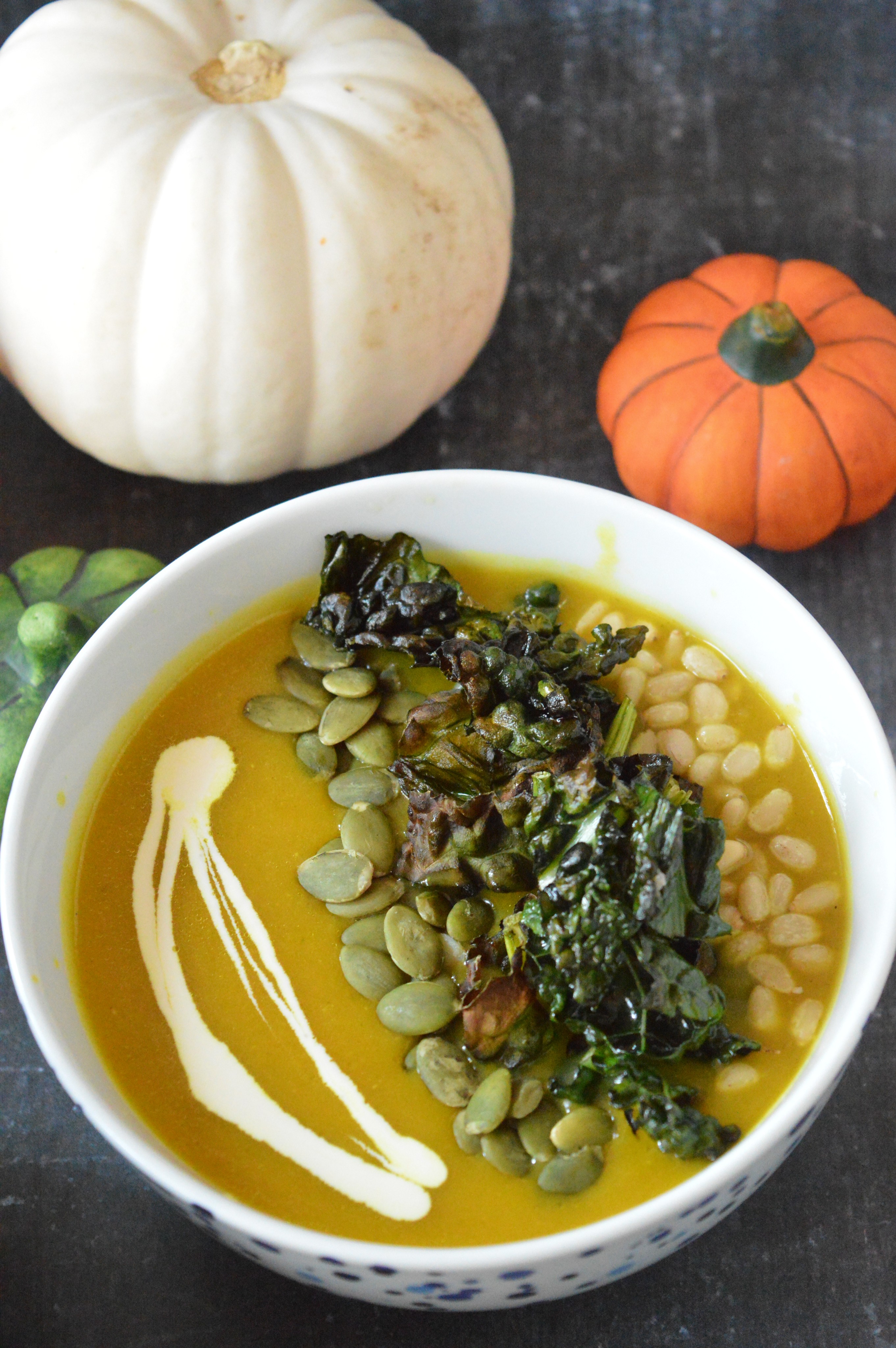 Pumpkin Leek Soup with Crispy Cavolo Nero