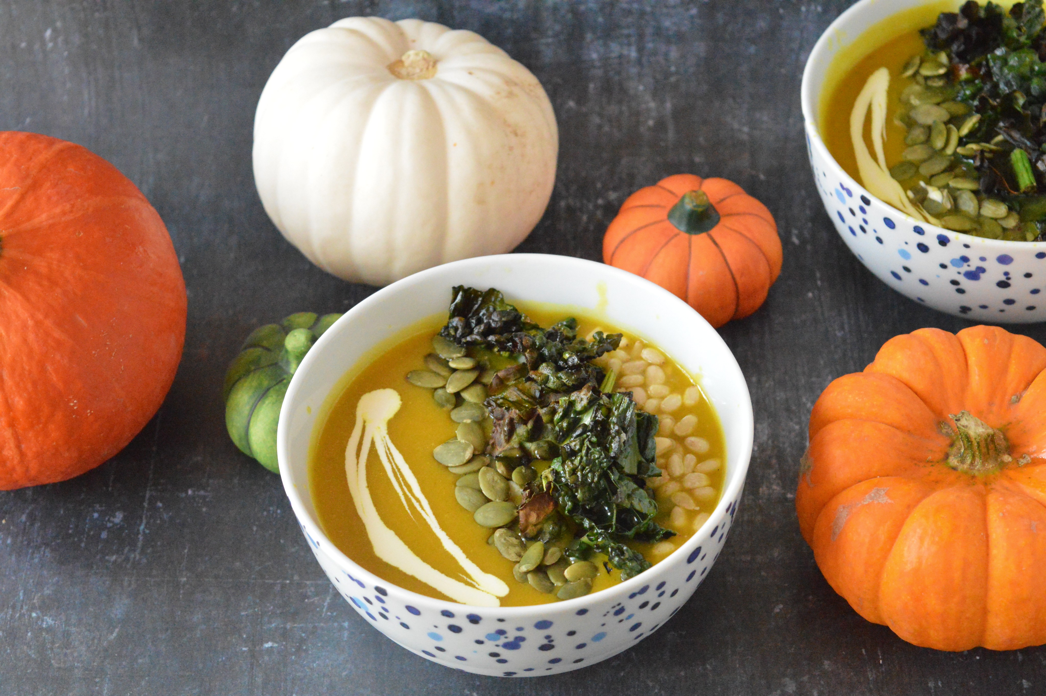 Pumpkin Leek Soup with Crispy Cavolo Nero