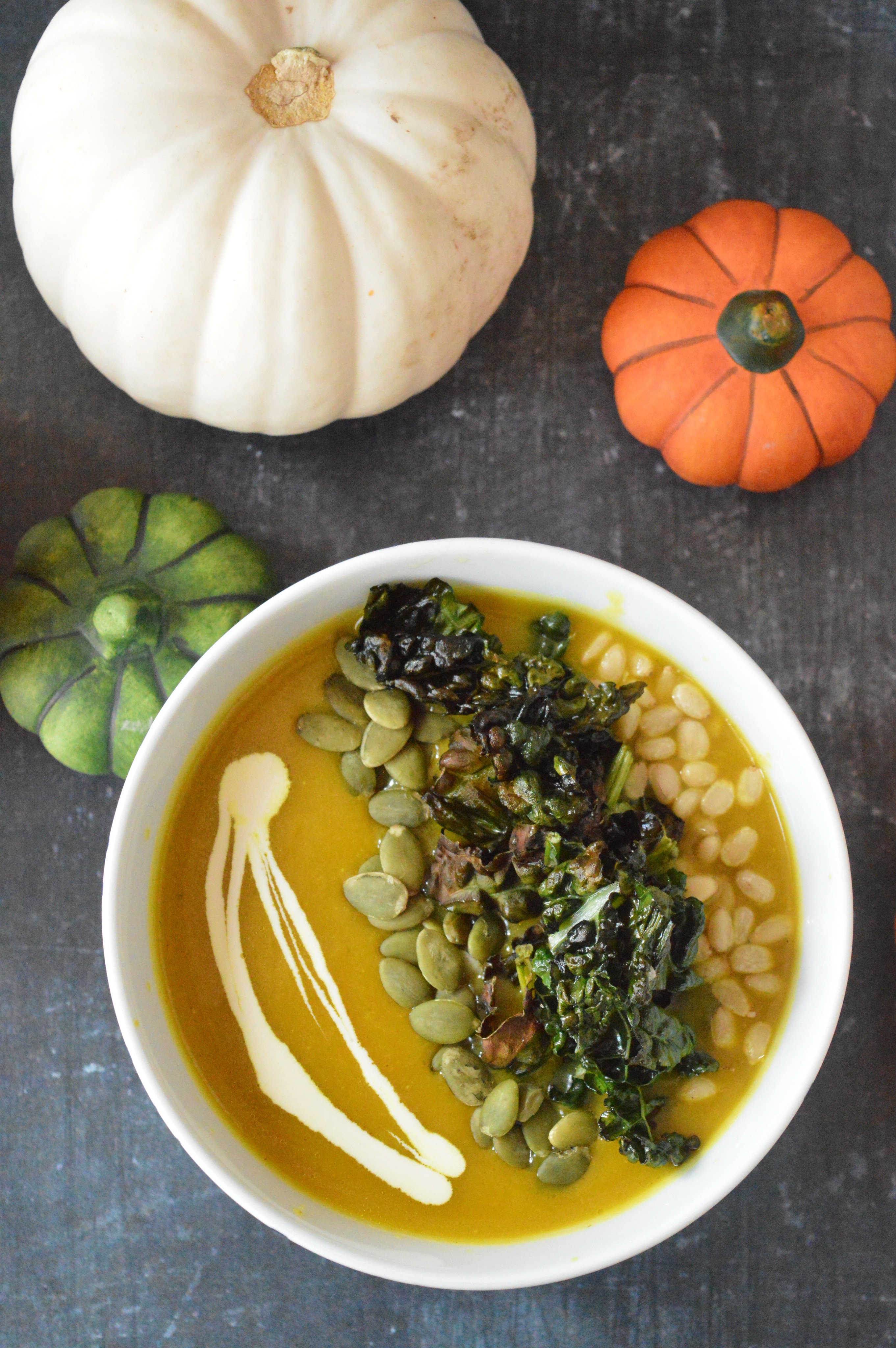 Pumpkin Leek Soup with Crispy Cavolo Nero