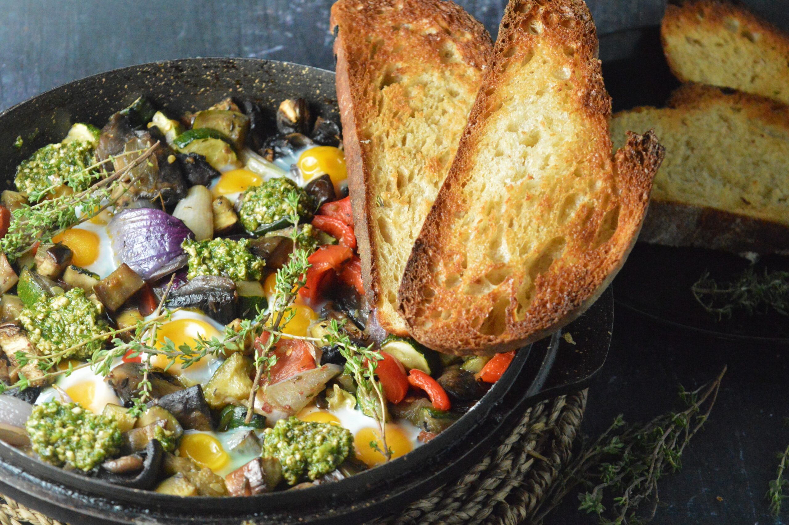 Quail Egg Shakshuka with Roasted Vegetables