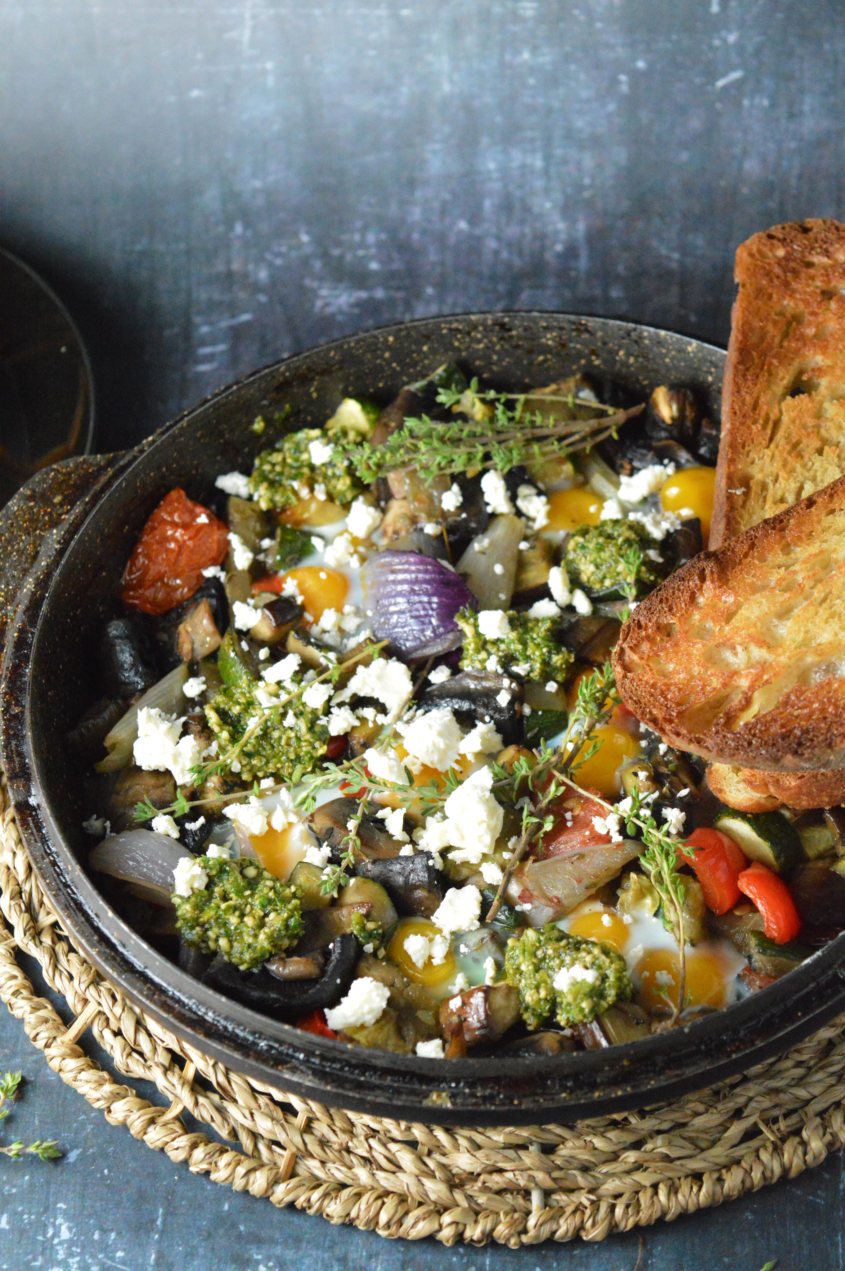 Quail Egg Shakshuka with Roasted Vegetables