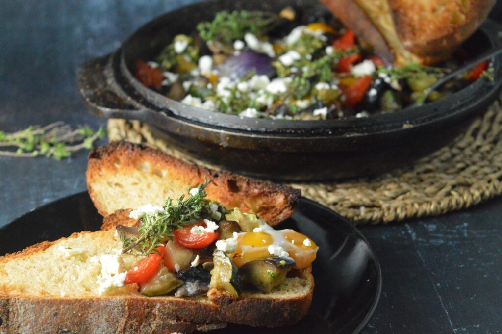 Quail Egg Shakshuka with Roasted Vegetables