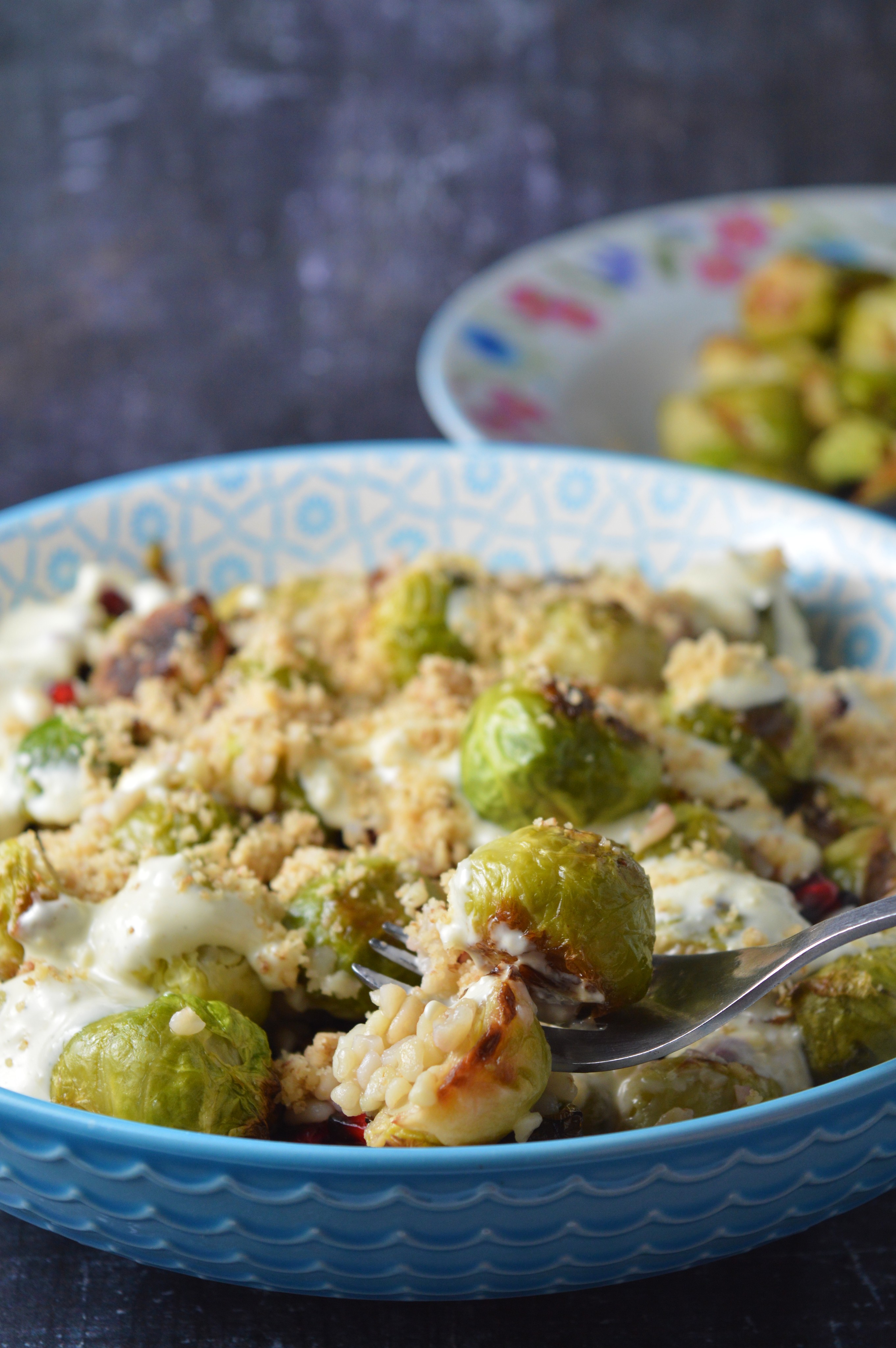 Roasted Brussels salad with Blue Cheese Dressing