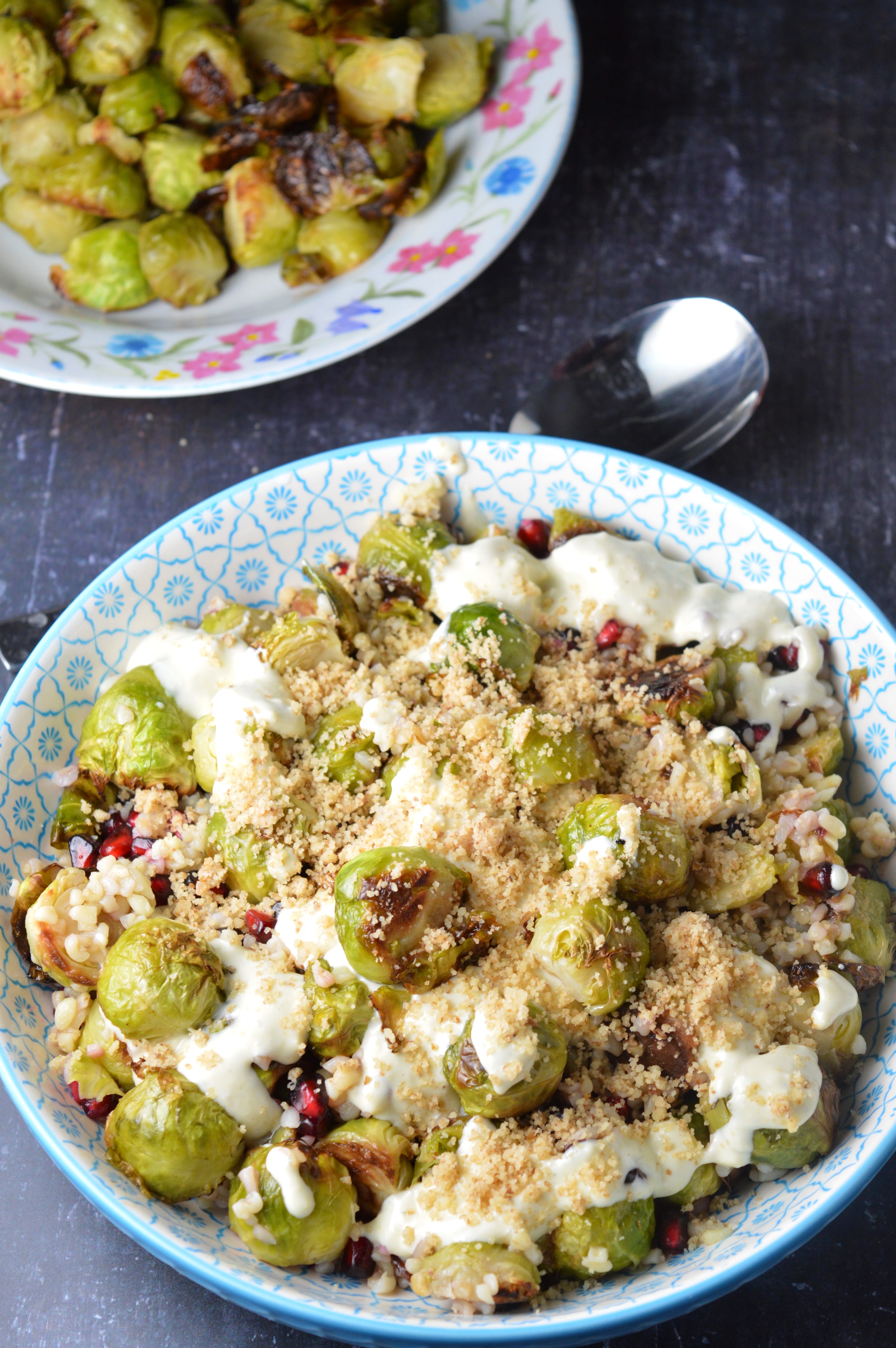 Roasted Brussels Sprouts Salad with Blue Cheese Dressing