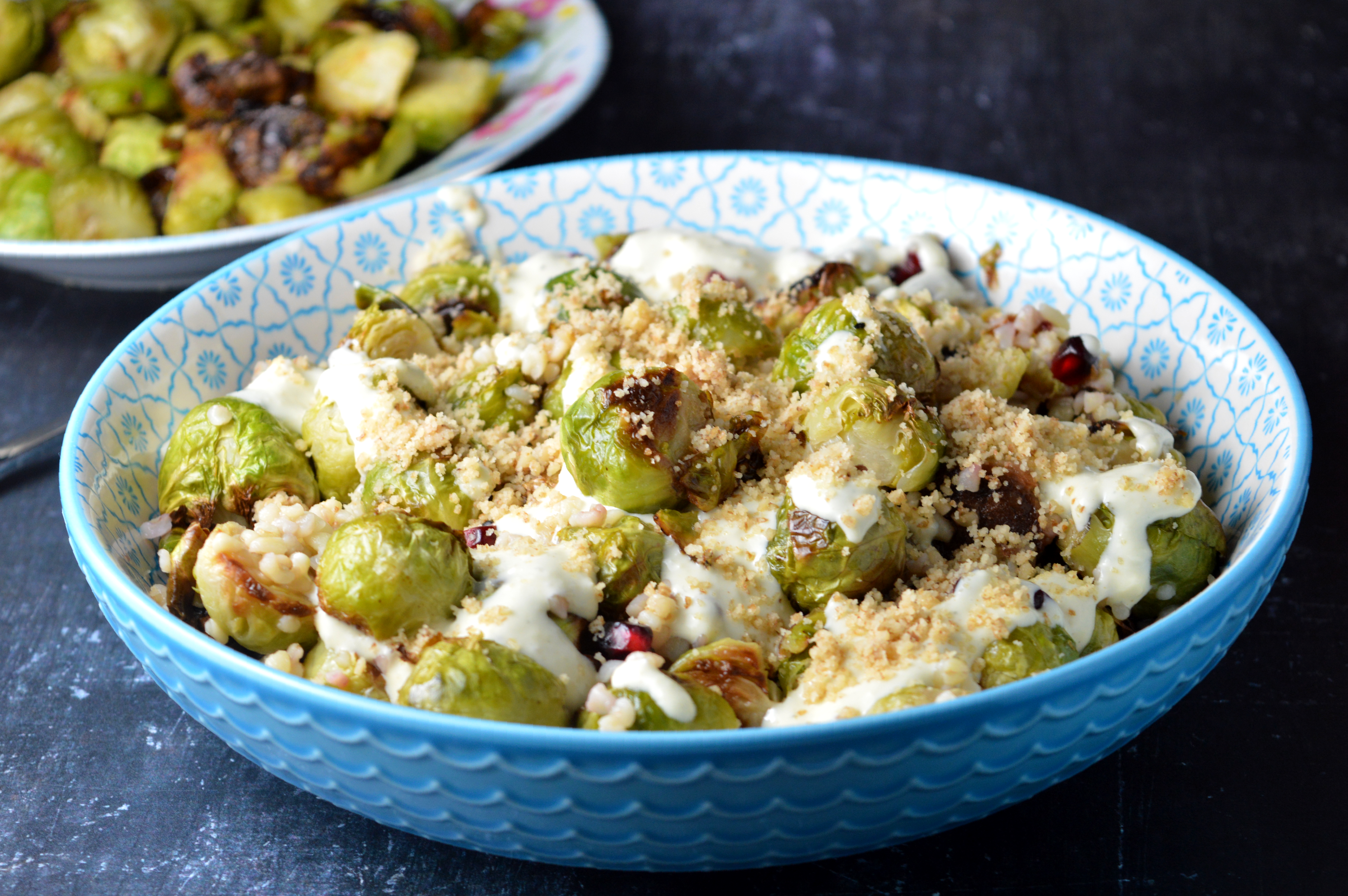 Roasted Brussels Salad with Blue Cheese Dressing