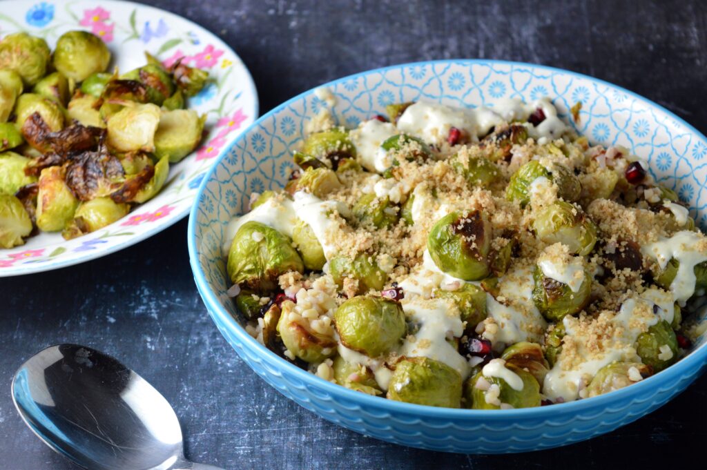 Roasted Brussels Salad with Blue Cheese Dressing