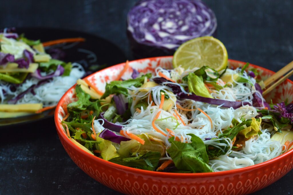 Thai Noodle Salad with Spicy Peanut Butter Dressing