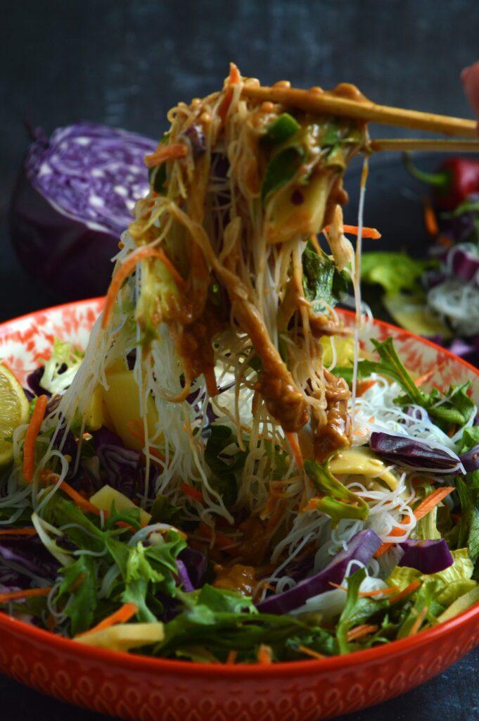 Thai Noodle Salad with Spicy Peanut Butter Dressing