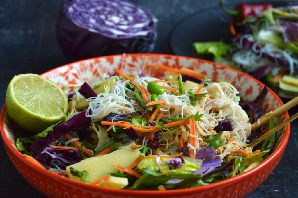 Thai Noodle Salad with Spicy Peanut Butter Dressing