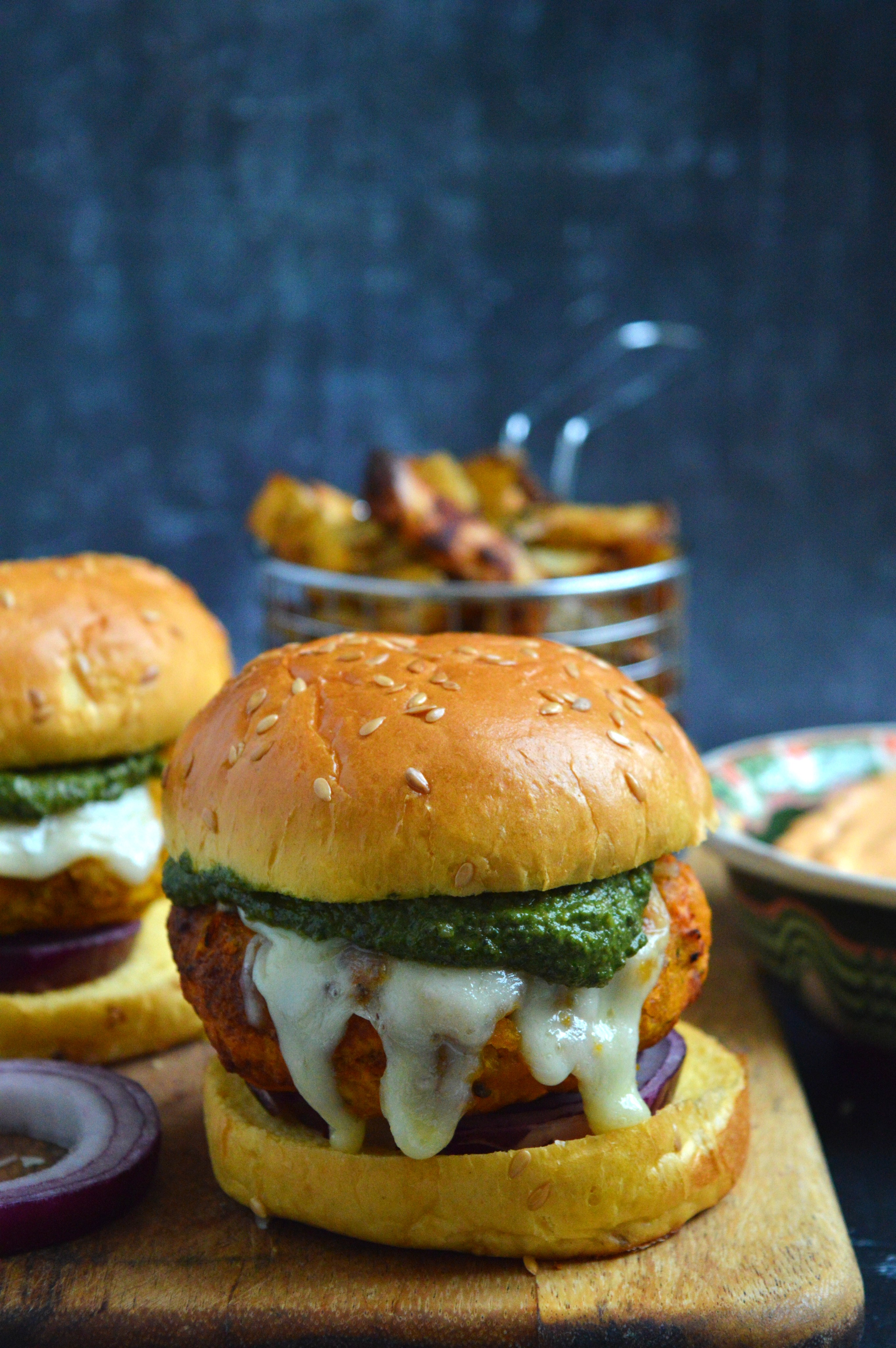 Red Lentil Burgers with Basil Pesto