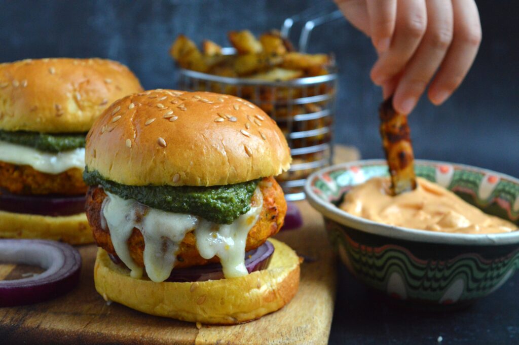 Red Lentil Burgers with Basil Pesto