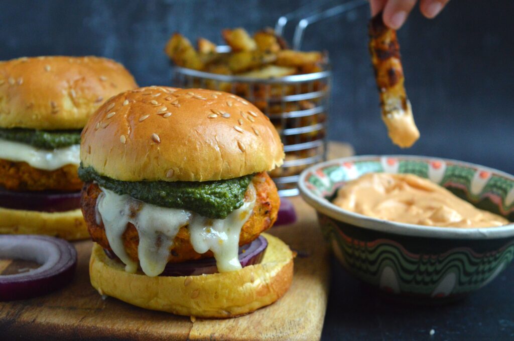 Red Lentil Burgers with Basil Pesto