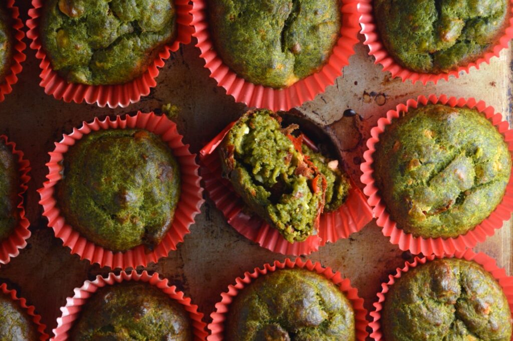 Sun-dried Tomatoes & Feta Spinach Muffins