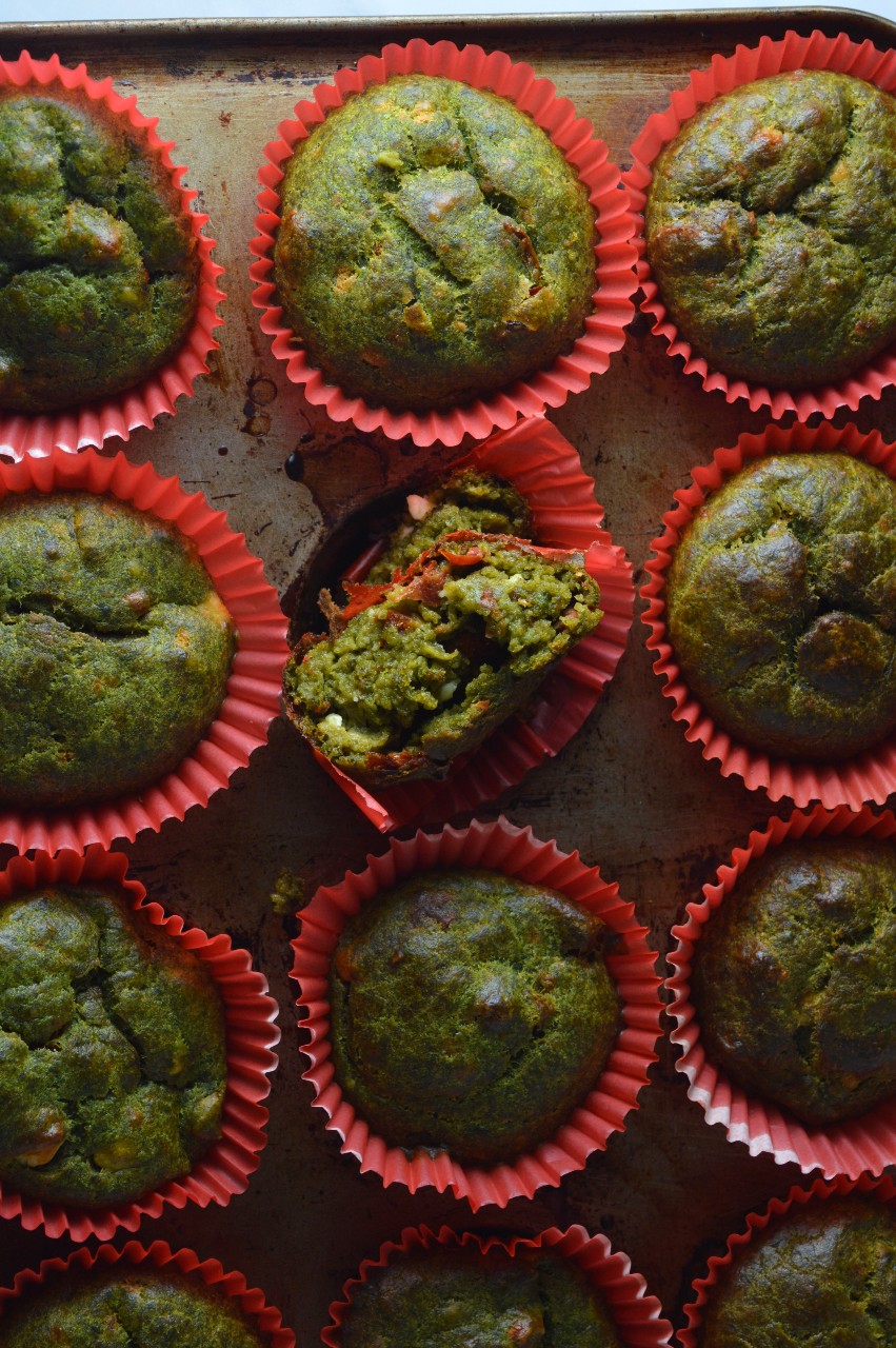 Sun-dried Tomatoes & Feta Spinach Muffins
