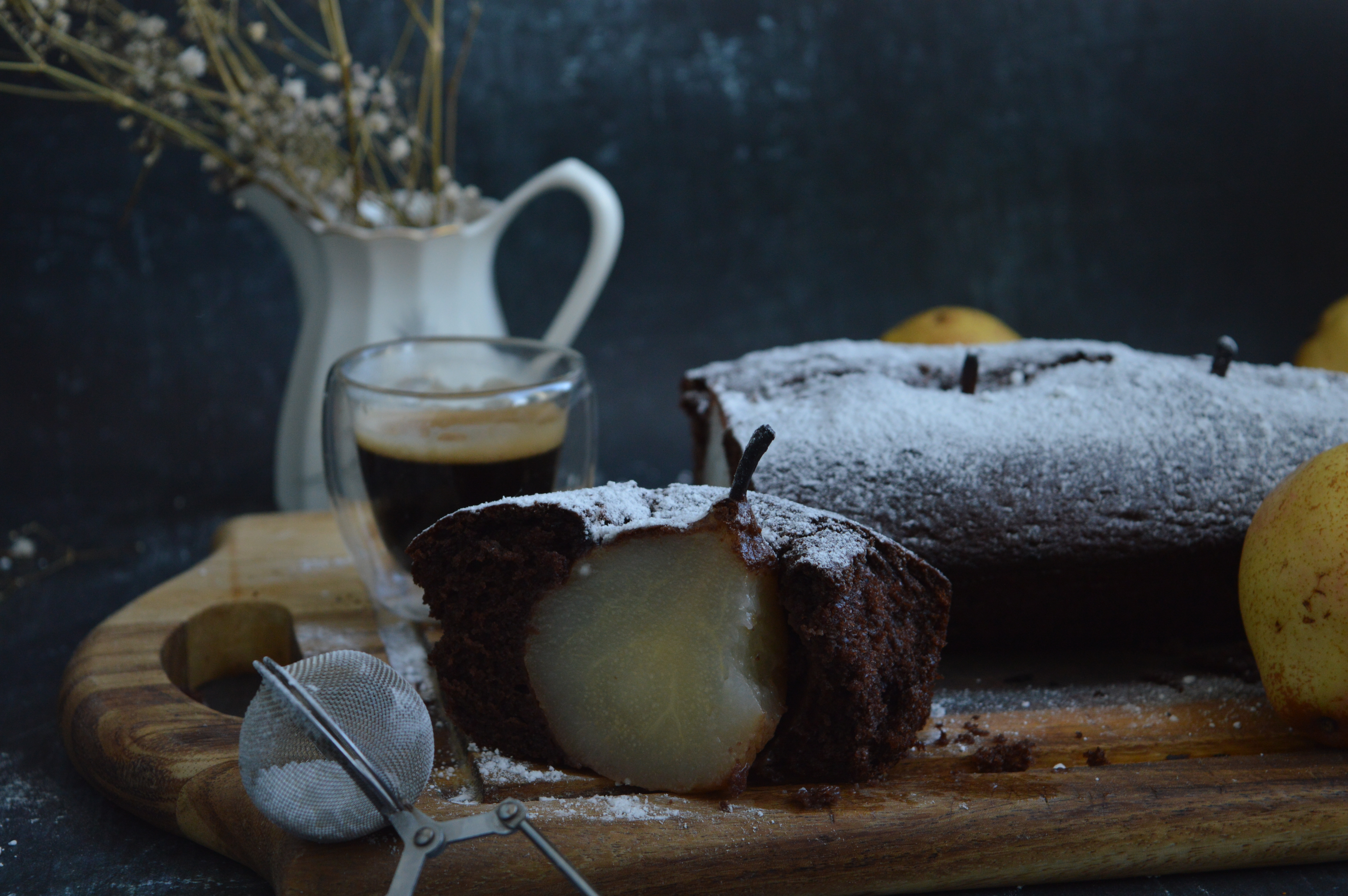 Poached Pear Ginger Loaf Cake