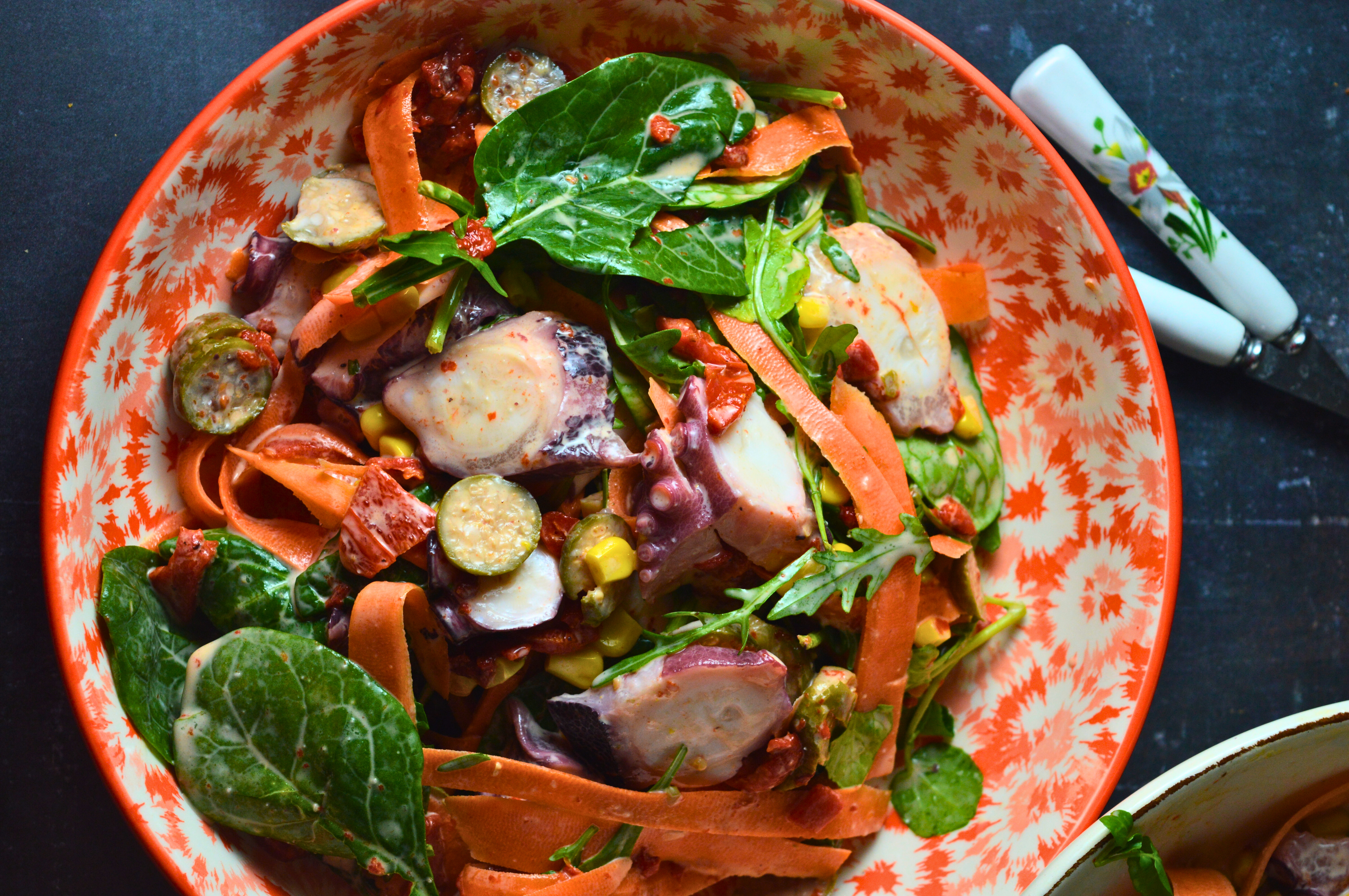 Octopus Salad with Corn and Carrots