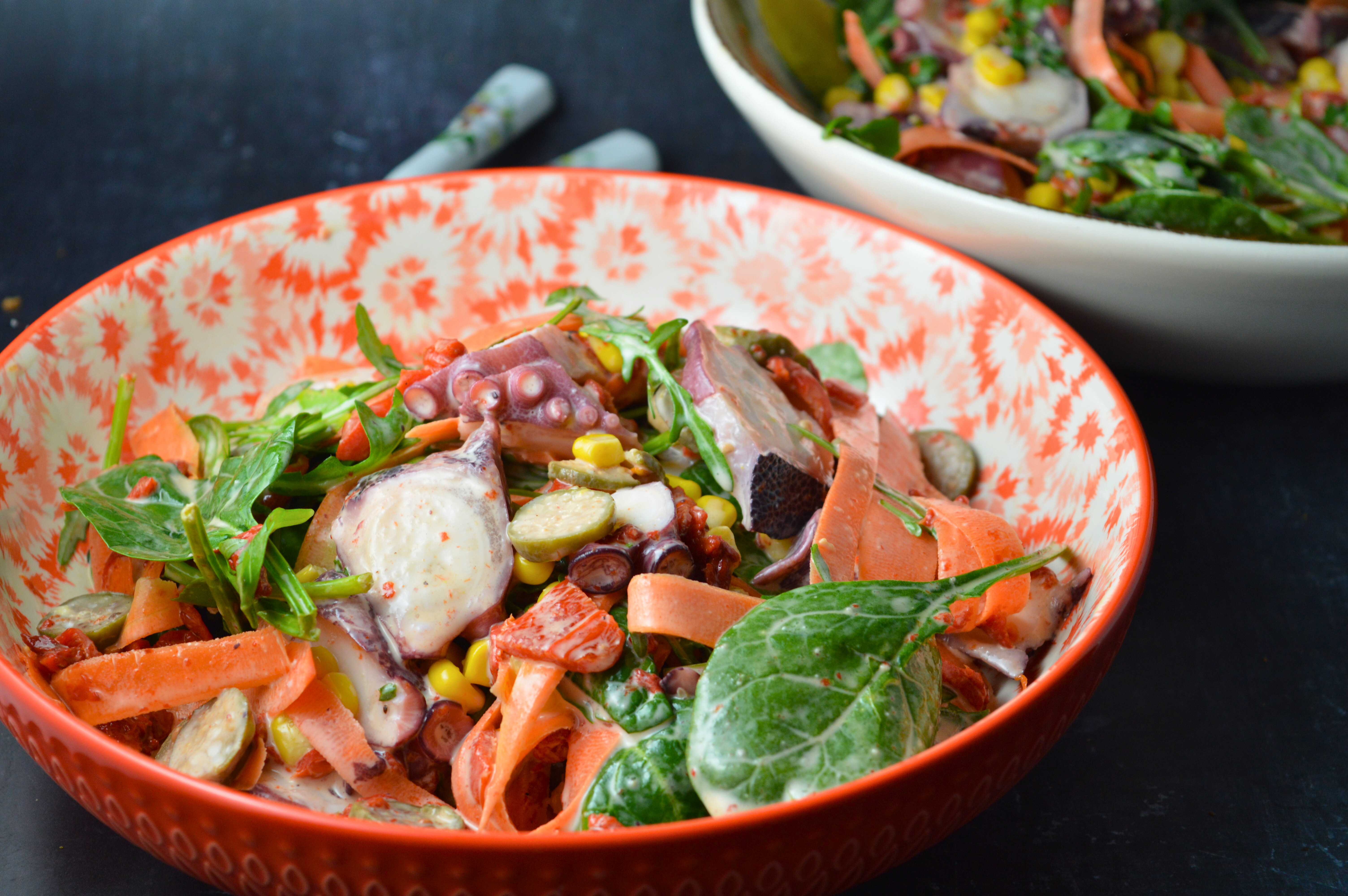 Octopus Salad with Corn and Carrots
