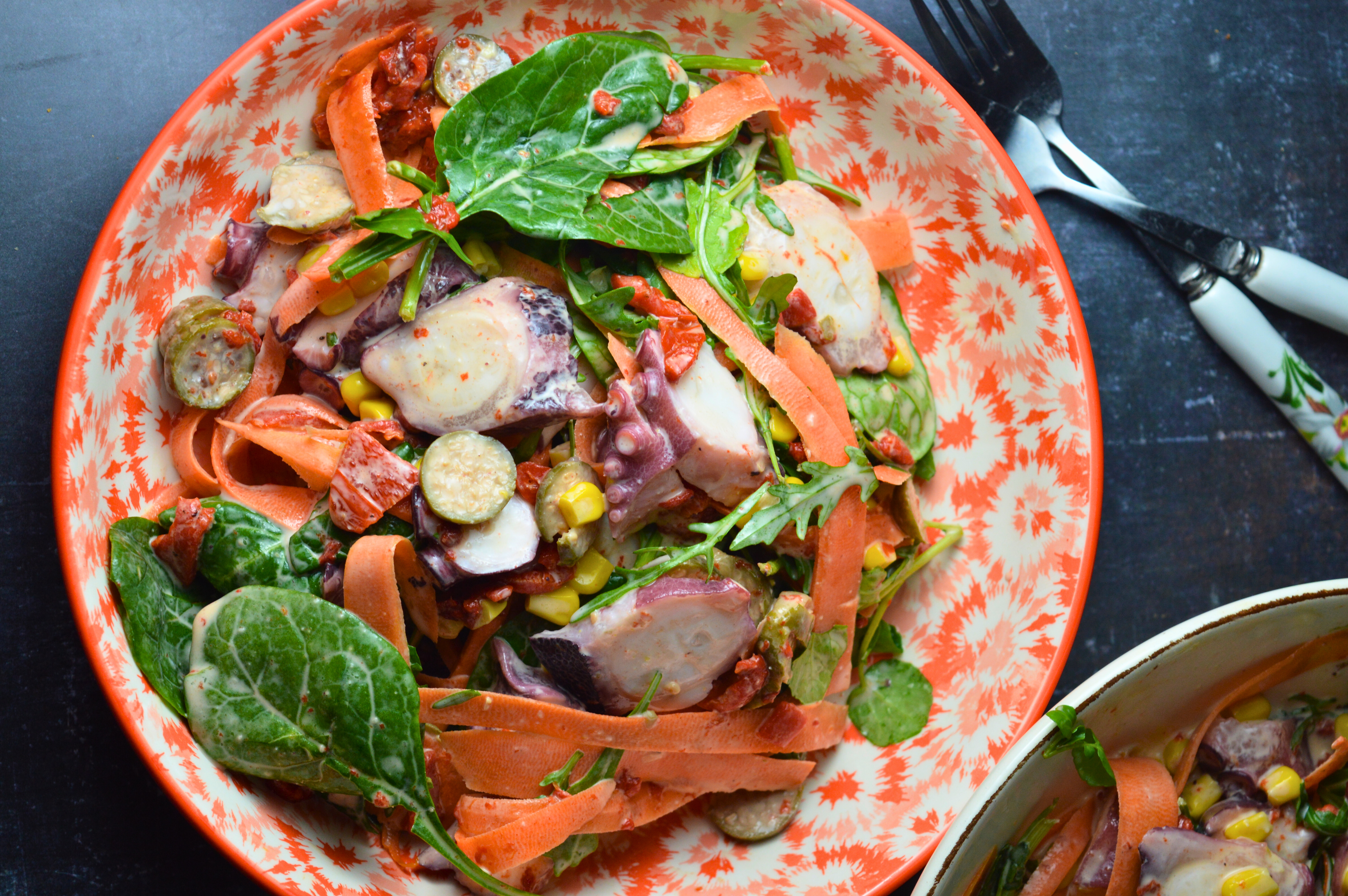 Octopus Salad with Corn and Carrots