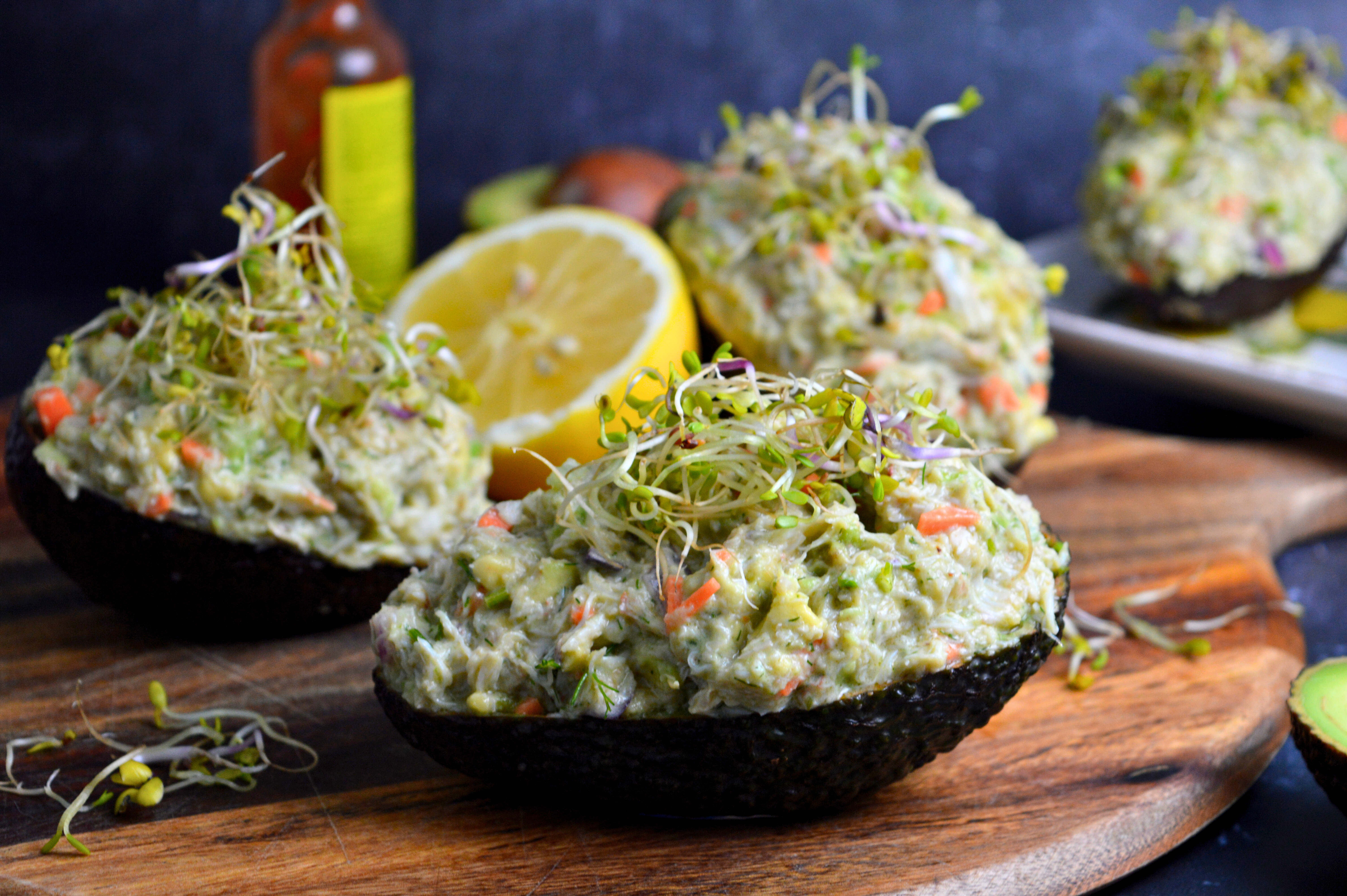 Crab Stuffed Avocados with Fresh Veggies
