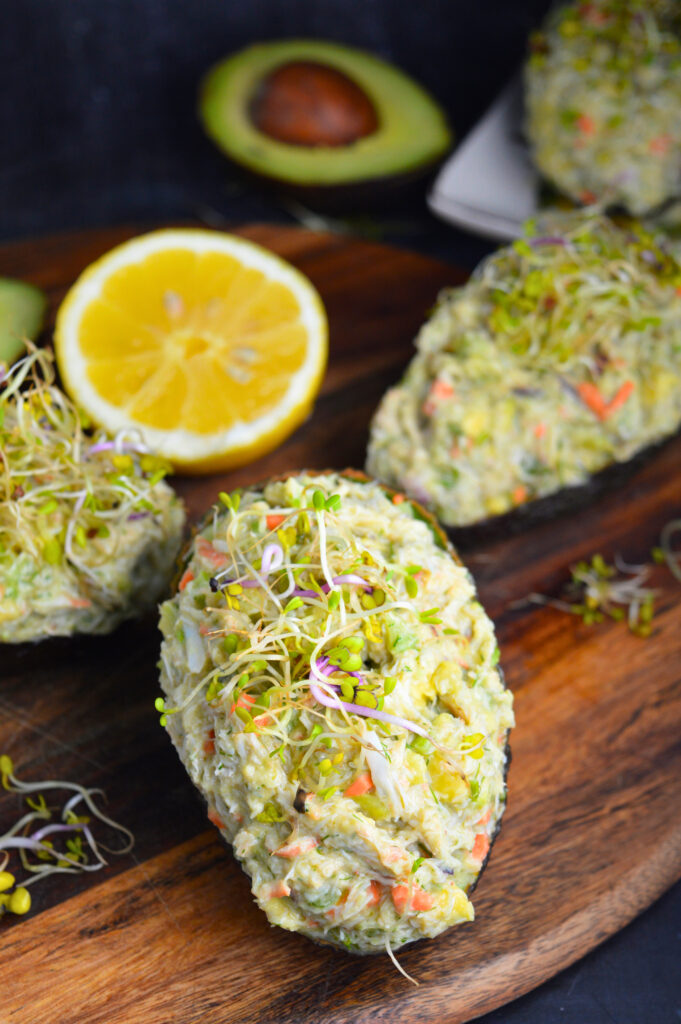 Crab Stuffed Avocados with Fresh Veggies