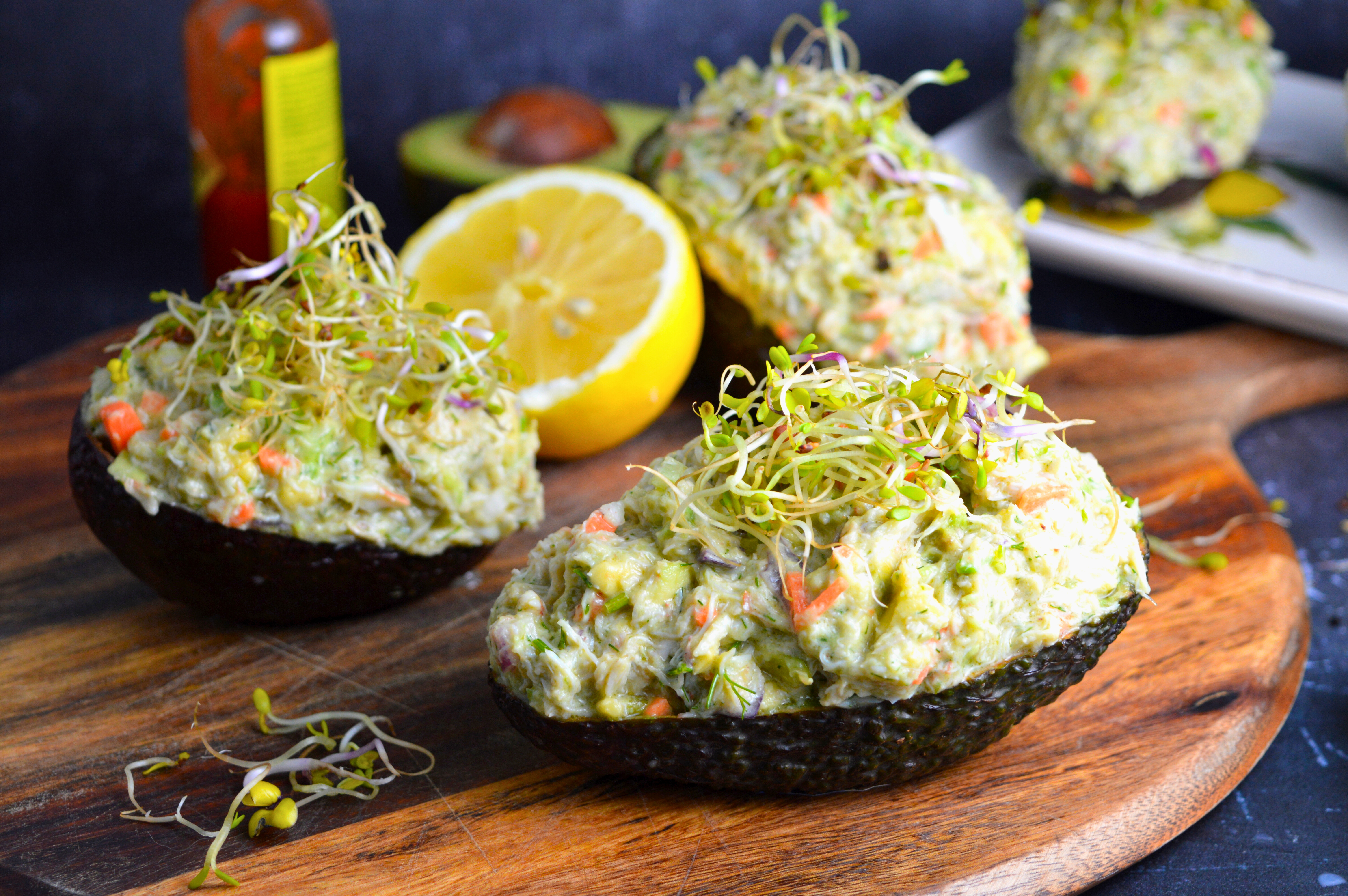 Crab Stuffed Avocados with Fresh Veggies