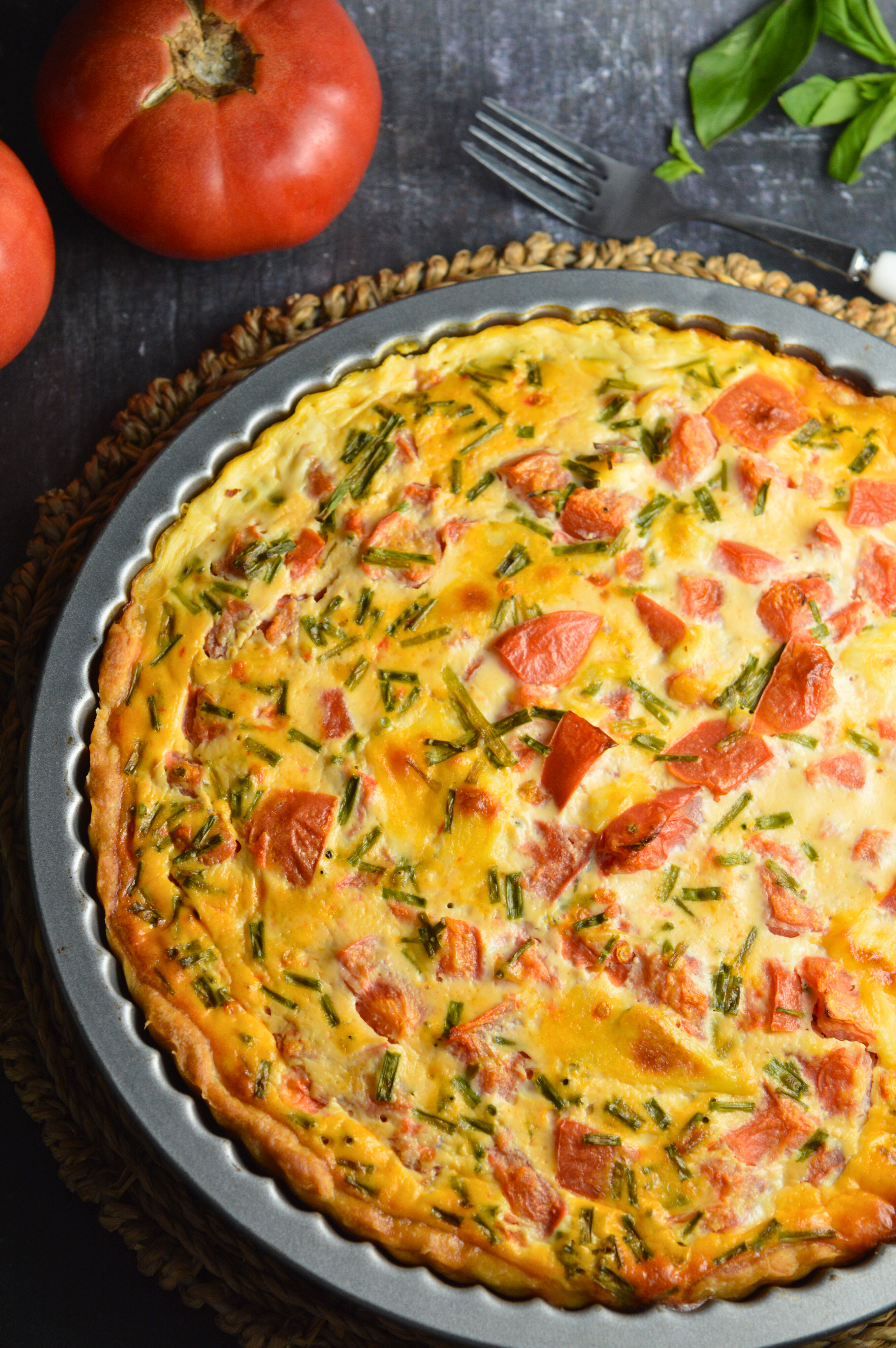 Tomato & Burrata Quiche with Chives