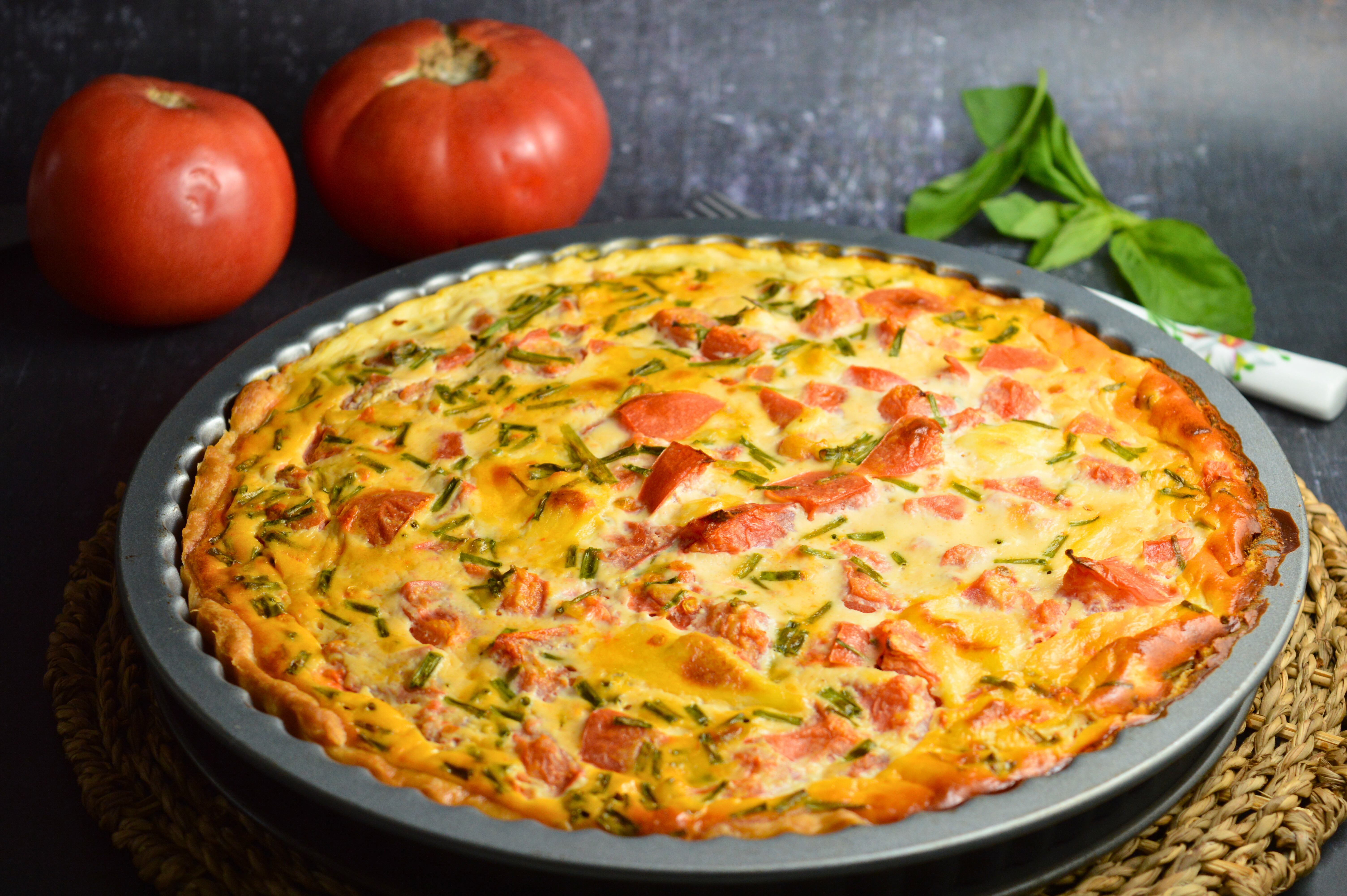 Tomato & Burrata Quiche with Chives