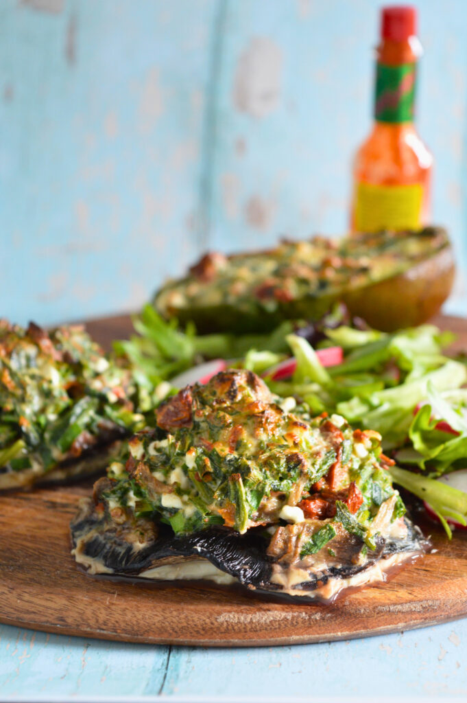 Protein Packed Mediterranean Portobello Stuffed Mushrooms