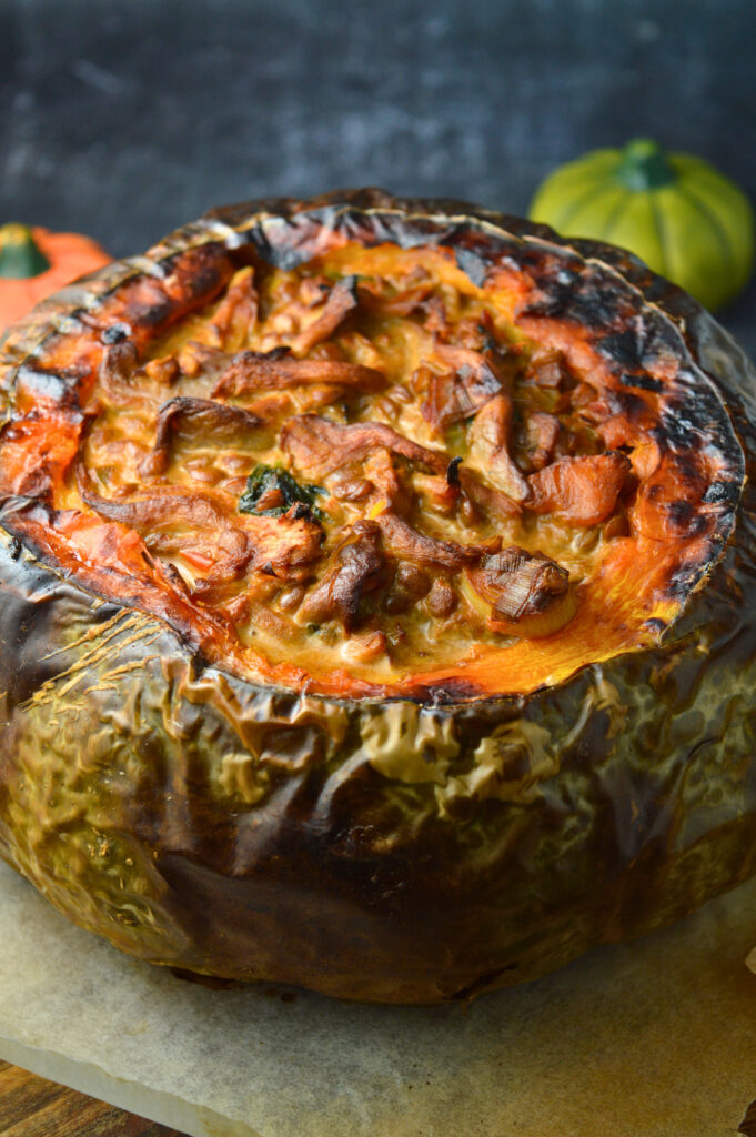 Stuffed Pumpkin with Oyster Mushrooms & Lentils