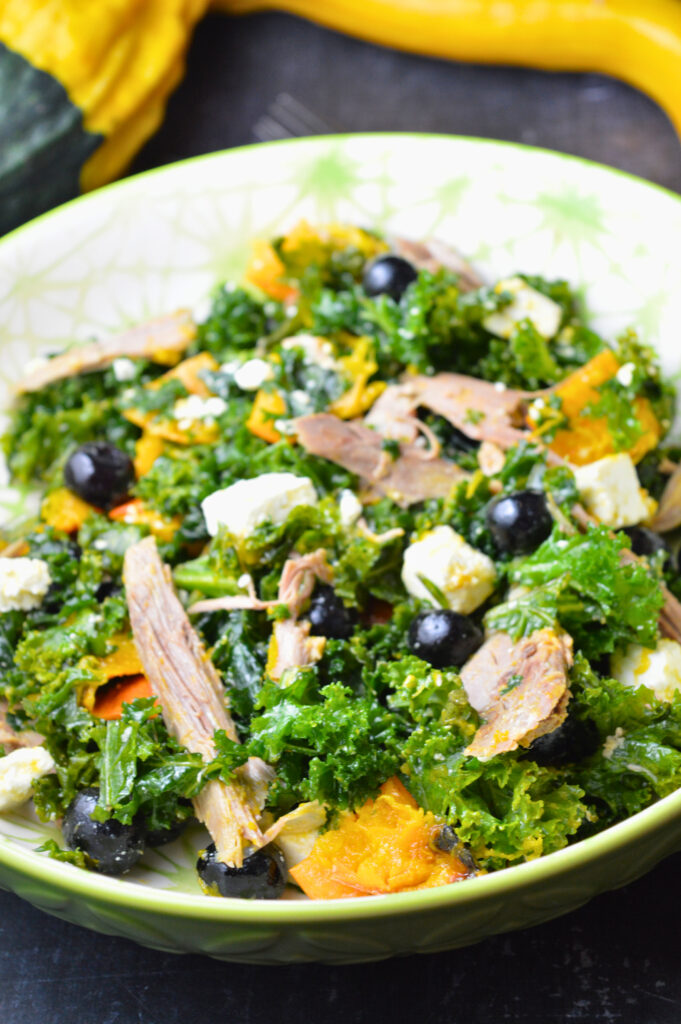Leftover Duck Salad with Blueberries, Kale & Roasted Butternut Squash