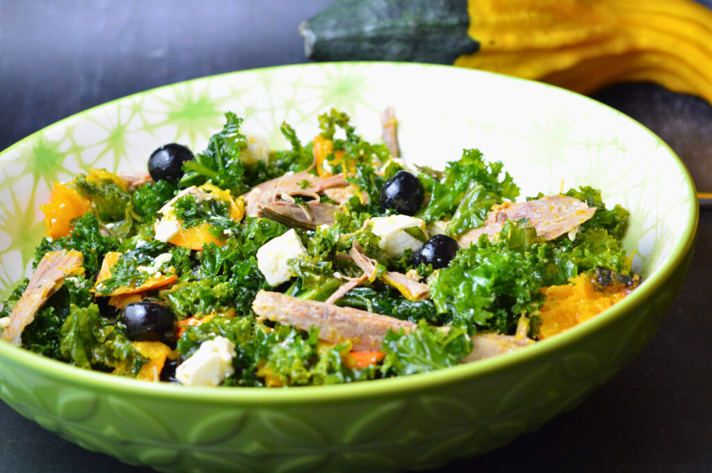 Leftover Duck Salad with Blueberries, Kale & Roasted Butternut Squash