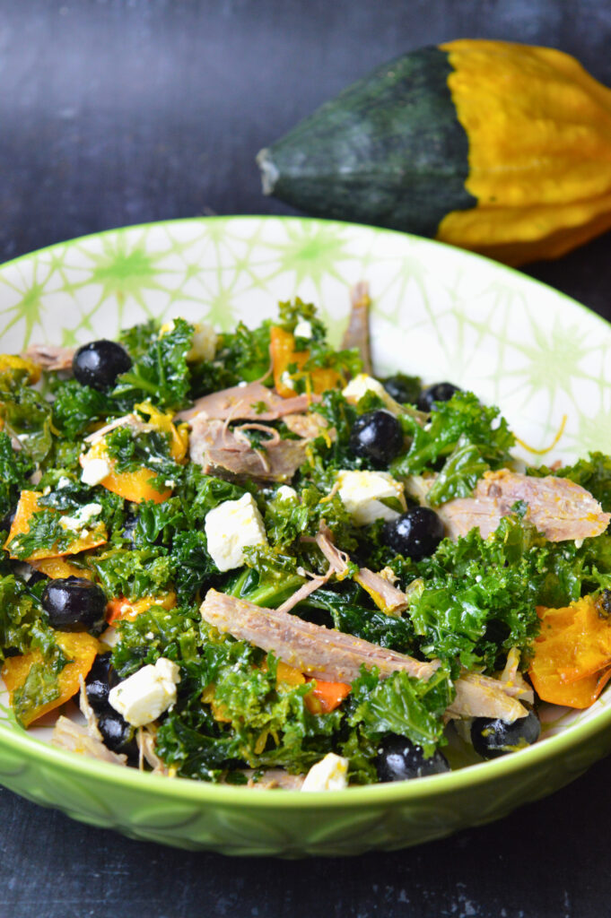 Leftover Duck Salad with Blueberries, Kale & Roasted Butternut Squash