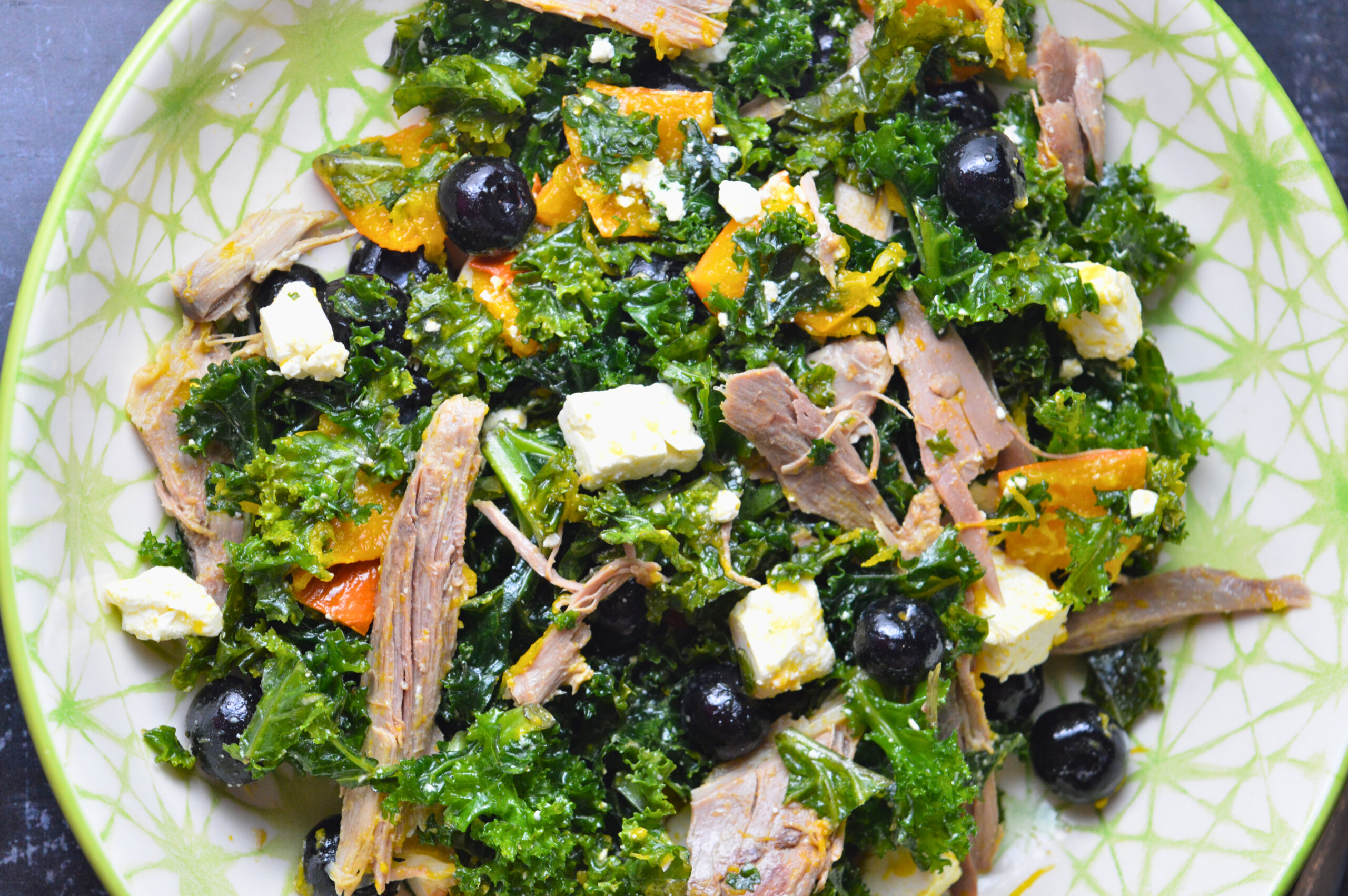 Leftover Duck Salad with Blueberries, Kale & Roasted Butternut Squash